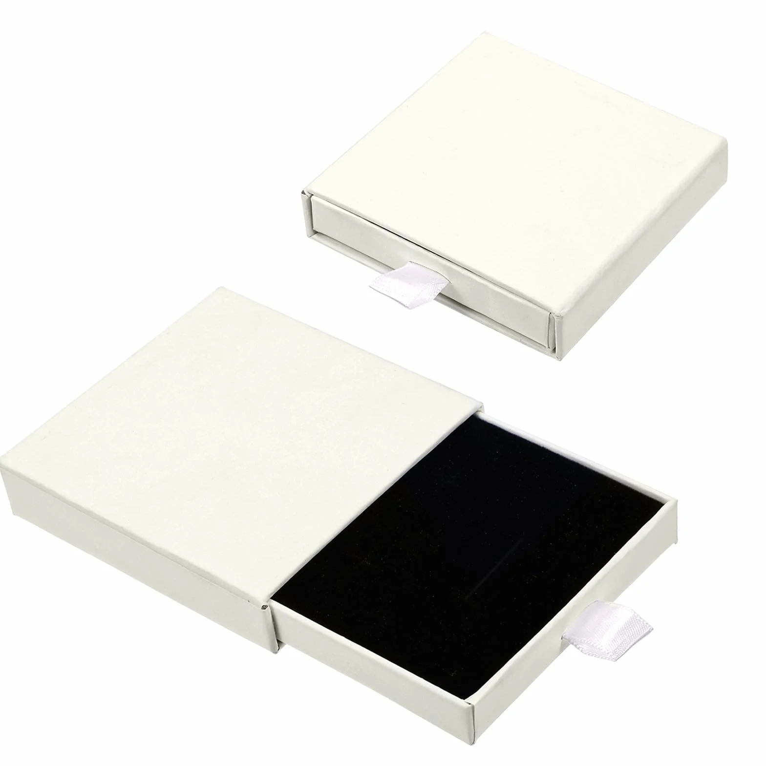 Boîte à bijoux Petite boîte cadeau 2 pièces (8x8x1,8 cm, Crème blanc)