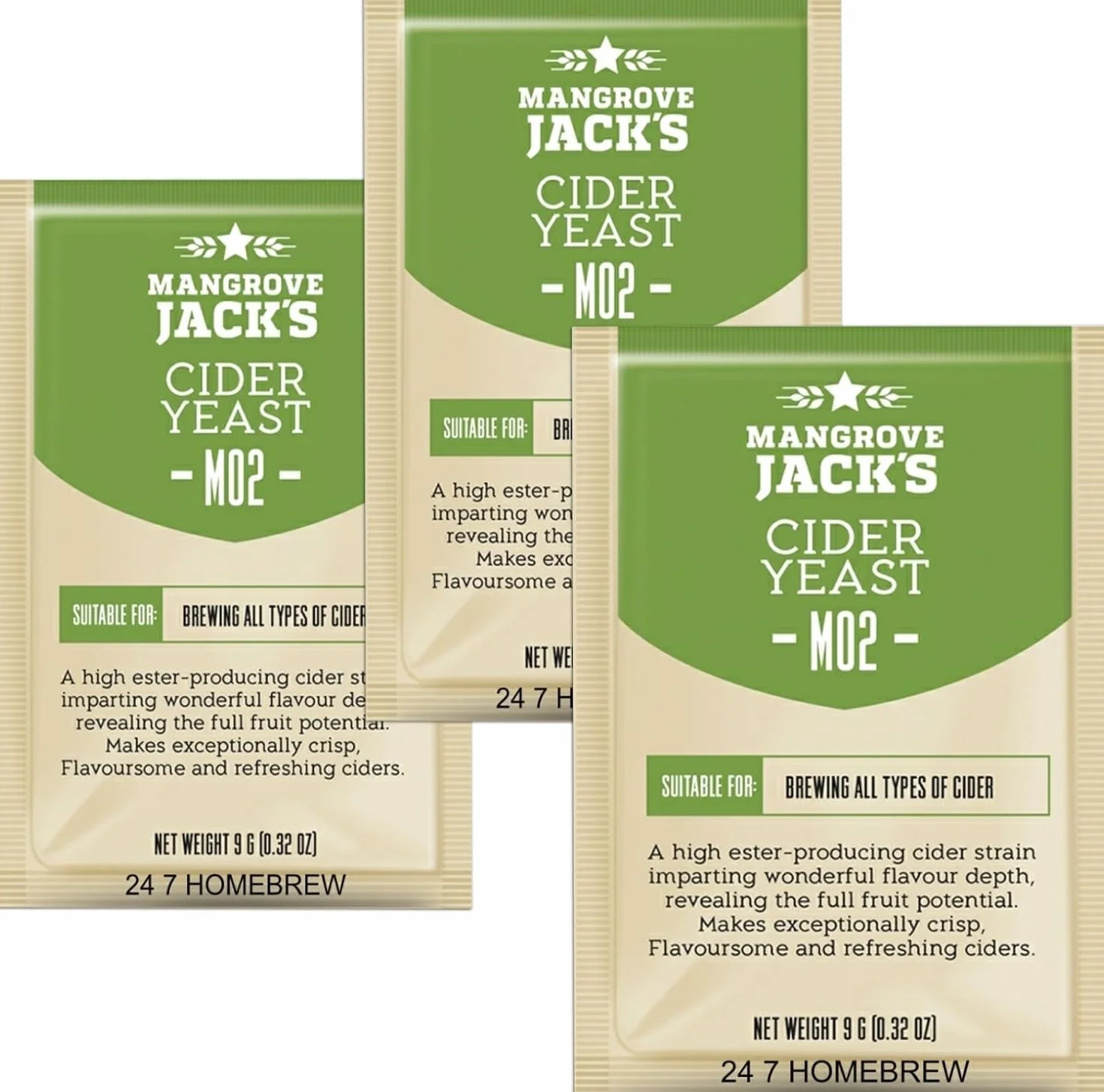 Mangrove Jack's Lot de 3 levures de cidre M02 Craft Series 9 g friandises 23 l