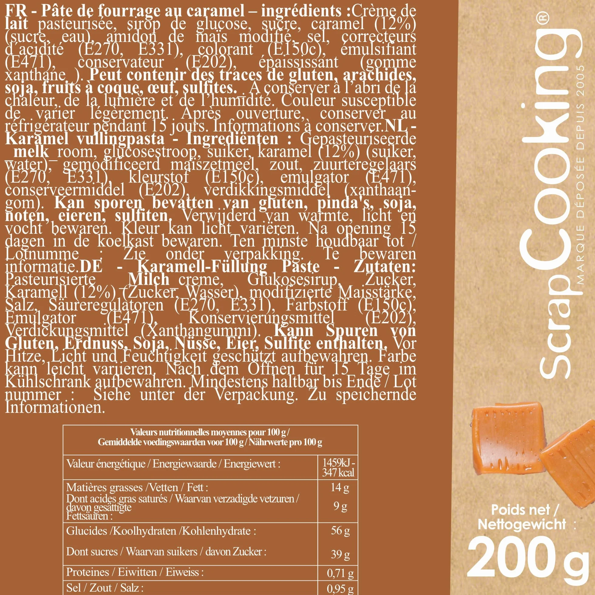 ScrapCooking - Pâte de Fourrage Caramel 200 g - Pour Fourrer Tablettes, Éclairs, Macarons, Gâteaux, Bûches de Noël, Cookies, Cheesecakes & Pâtisseries - 4640