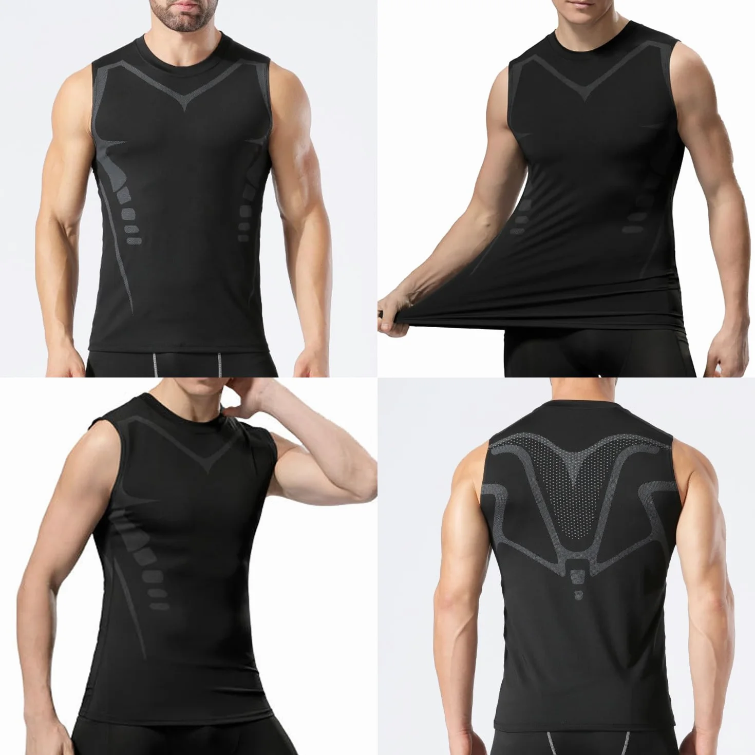 Débardeur de Compression Sport Homme Gilet de Course sans Manches Running Fitness
