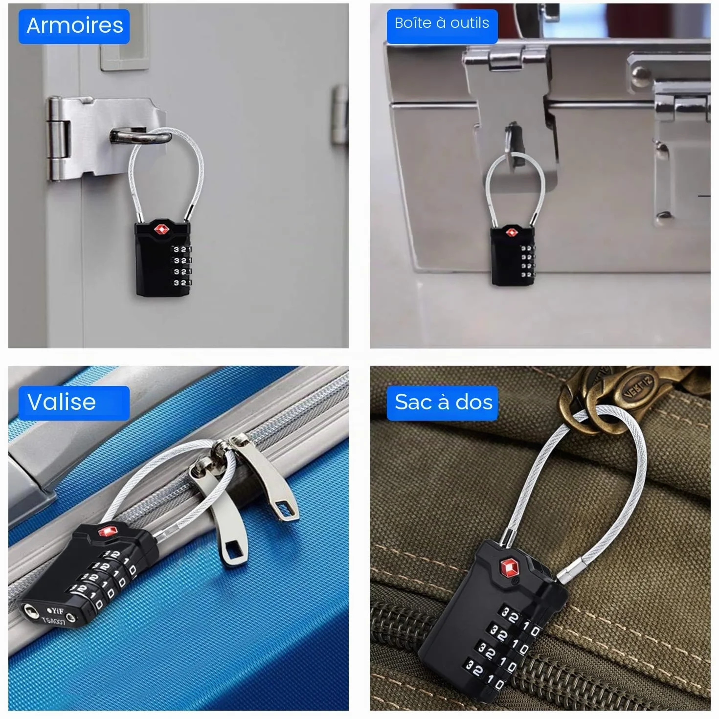 Diyife Cadenas à Code 4 Chiffres Lot de 2 avec Câble 14cm Noir