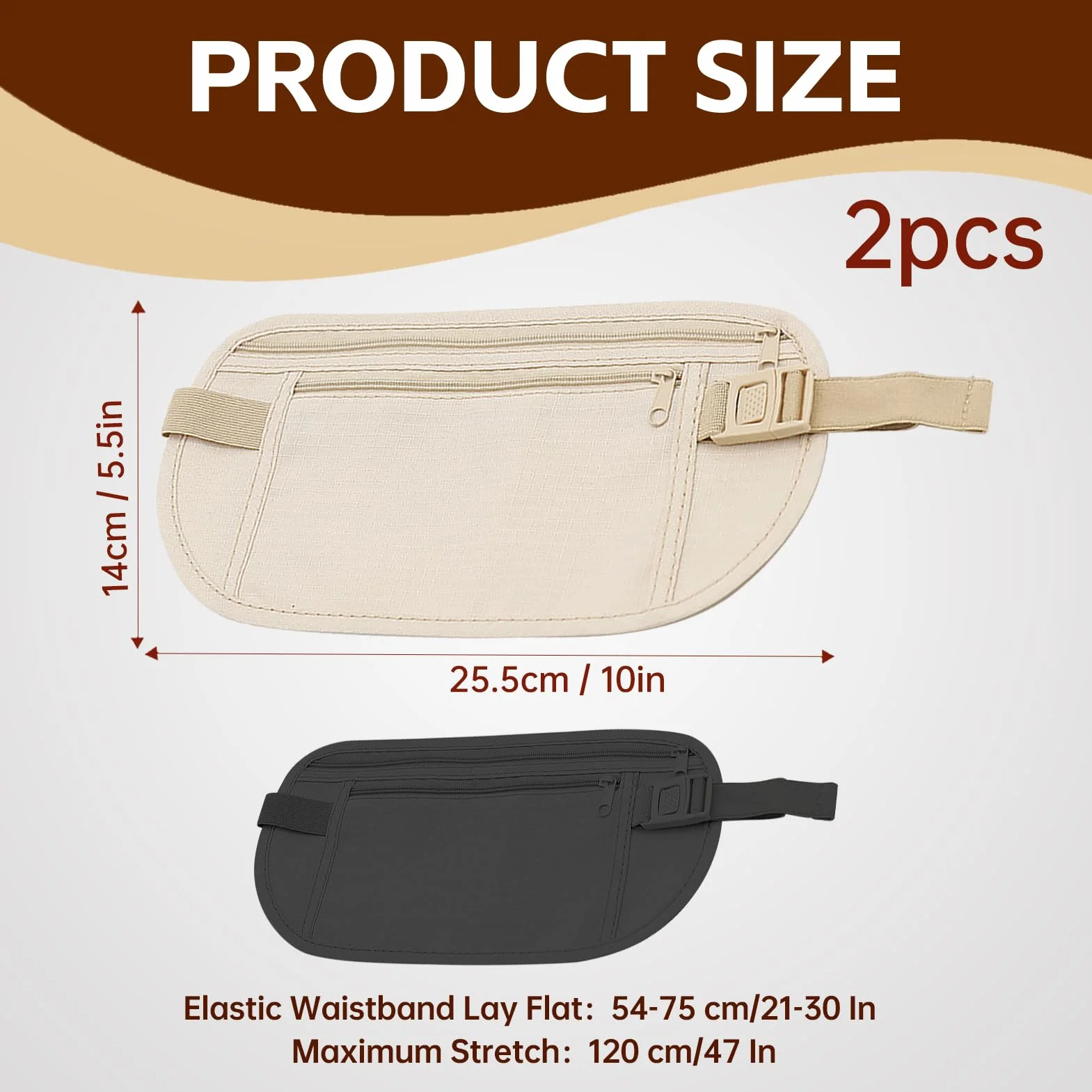 Ceinture Cache Billets RFID Homme Femme Voyage Sac Banane Plat Utralégère Réglable