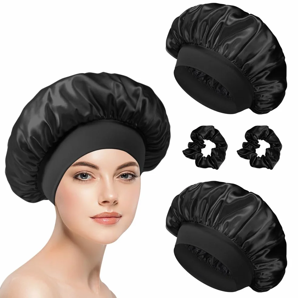 Flintronic 2/4 Pieces Bonnet Satin Cheveux Nuit, Bonnet Soie pour Dormir Élastique Multicolore