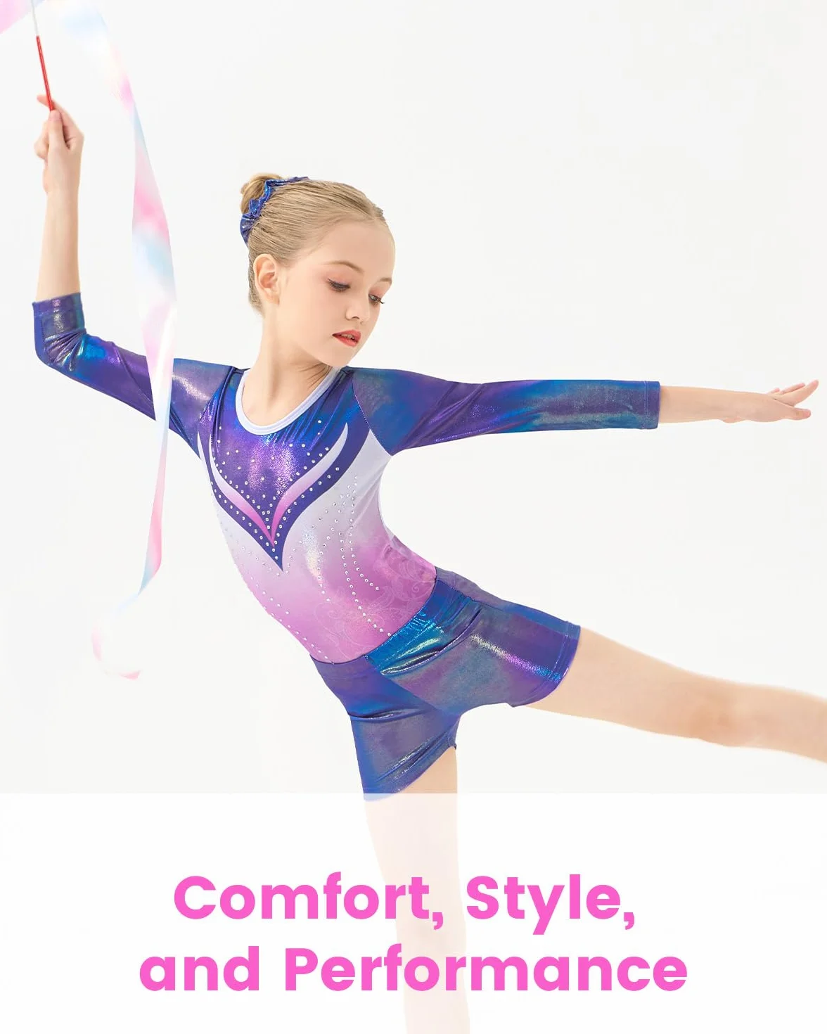 Ensemble de Justaucorps de Gymnastique 3 Pièces pour Filles avec Sequins Dégradés, Unitards de Ballet 3-12 Ans