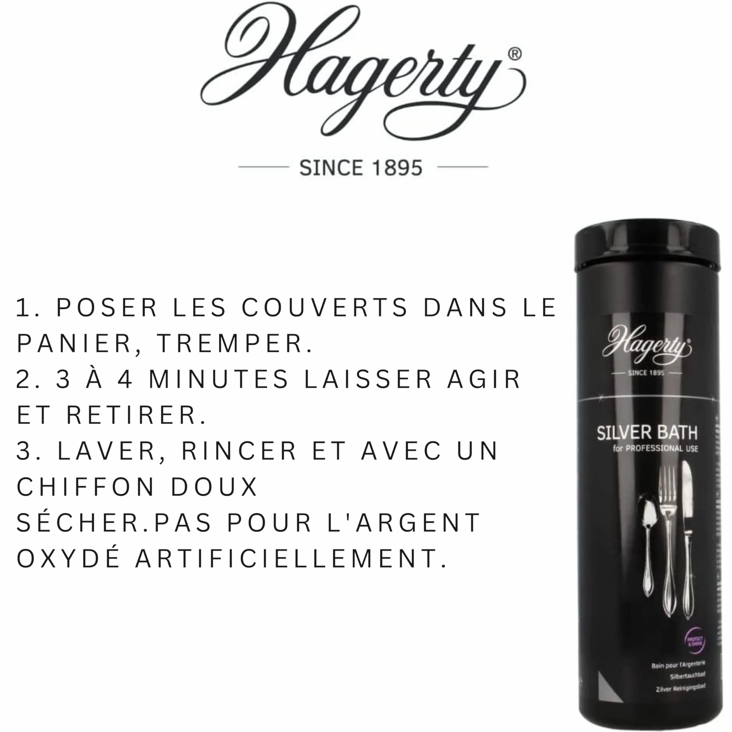 Hagerty Bain d'immersion pour l'argenterie 580 ml nettoyage couverts argent métal argenté protection ternissure