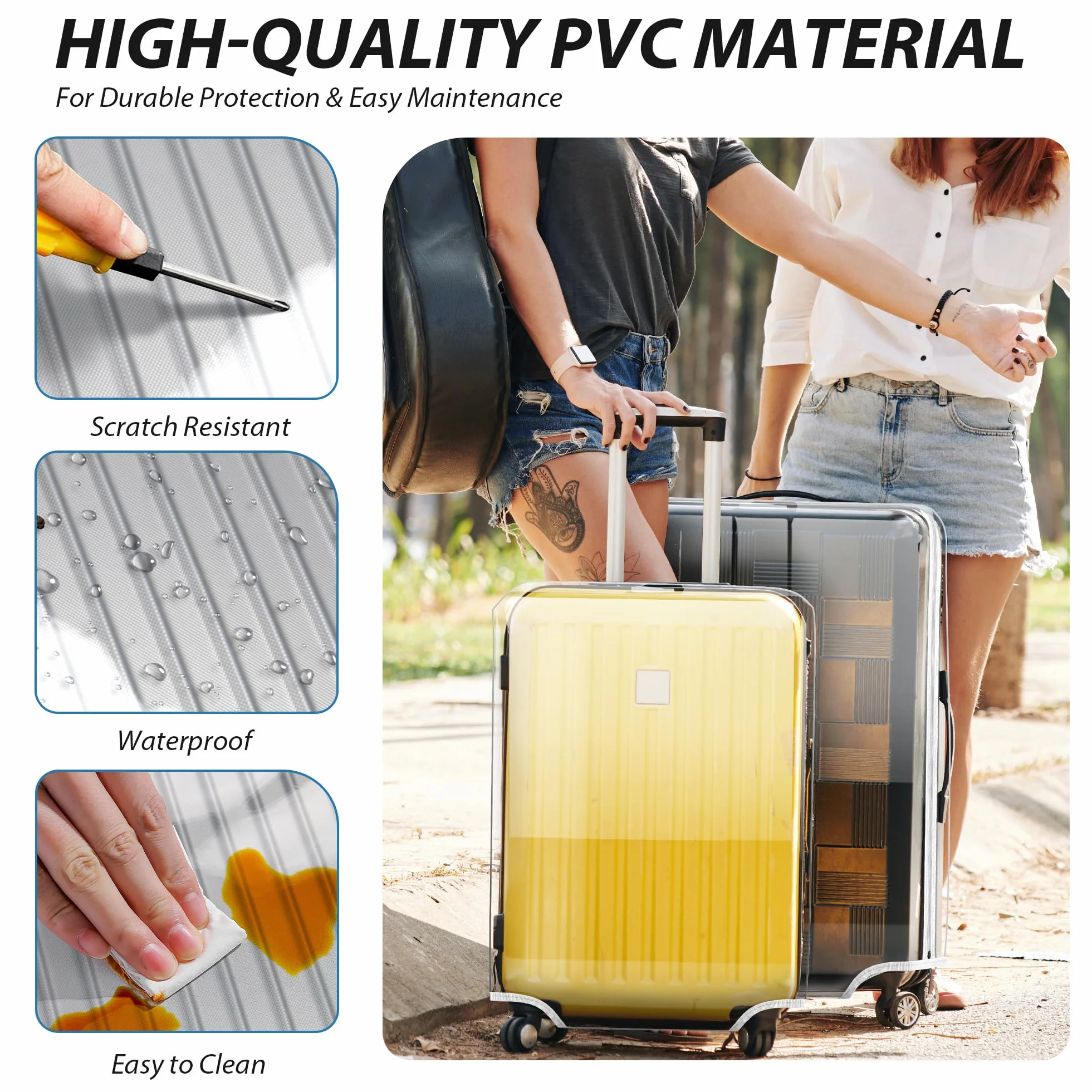Housse de Protection Élastique Transparente pour Valise en PVC - Étui Étanche Universel Grande/Moyenne/Cabine