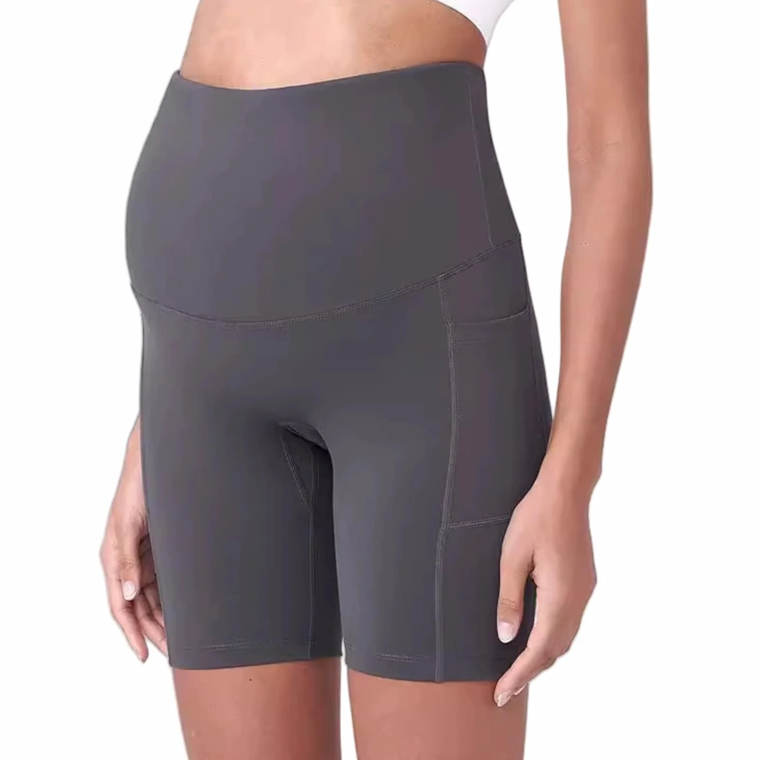 Short Grossesse Été Frais Doux avec Poches Maternité Confortable Yoga Cyclisme Sport Femmes Enceintes