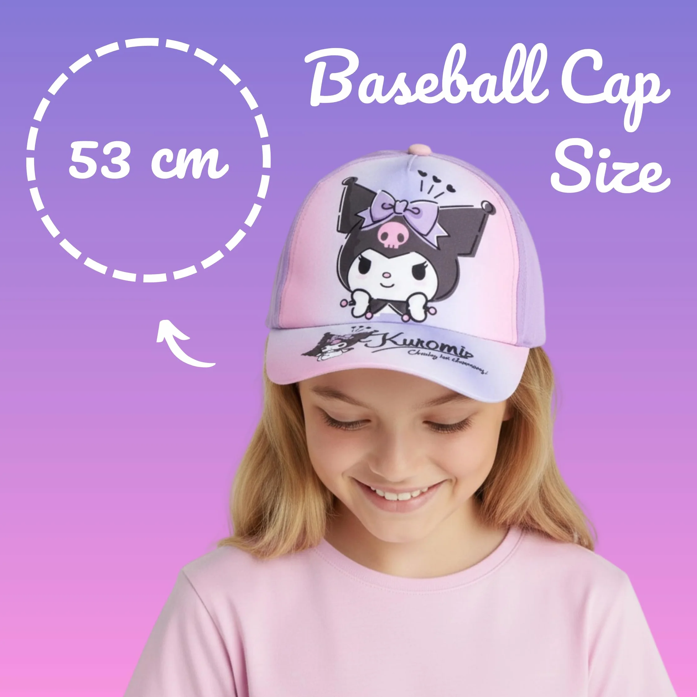 Hello Kitty Kuromi Ensemble Casquette de Baseball et Lunettes de Soleil UV pour Filles