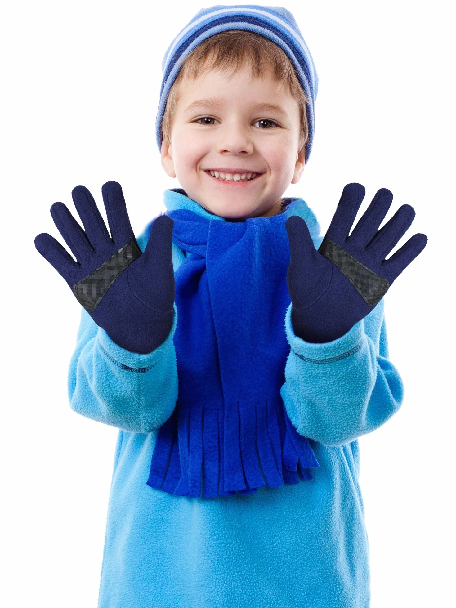 Syhood 3 Paires Gants Chauds d'Hiver Enfants Gants en Polaire Douce Mitaines pour Garçons Filles Noir Bleu Marine Gris M