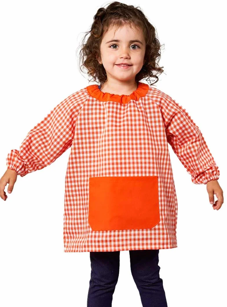 Tablier Blouse sans Boutons pour Enfants à Carreaux École Travaux Manuels