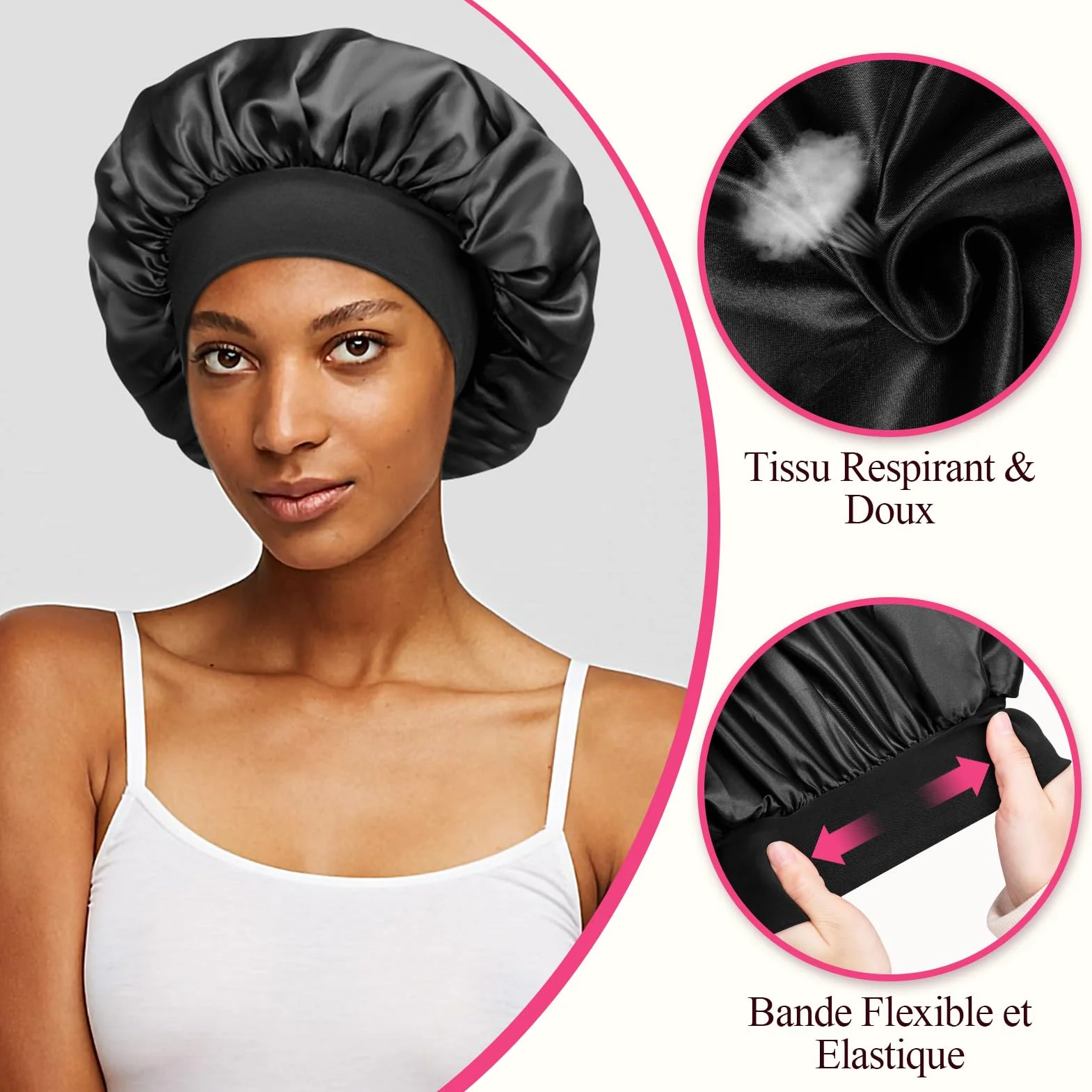 Bonnet Satin Cheveux Nuit 2 Pièces pour Femmes