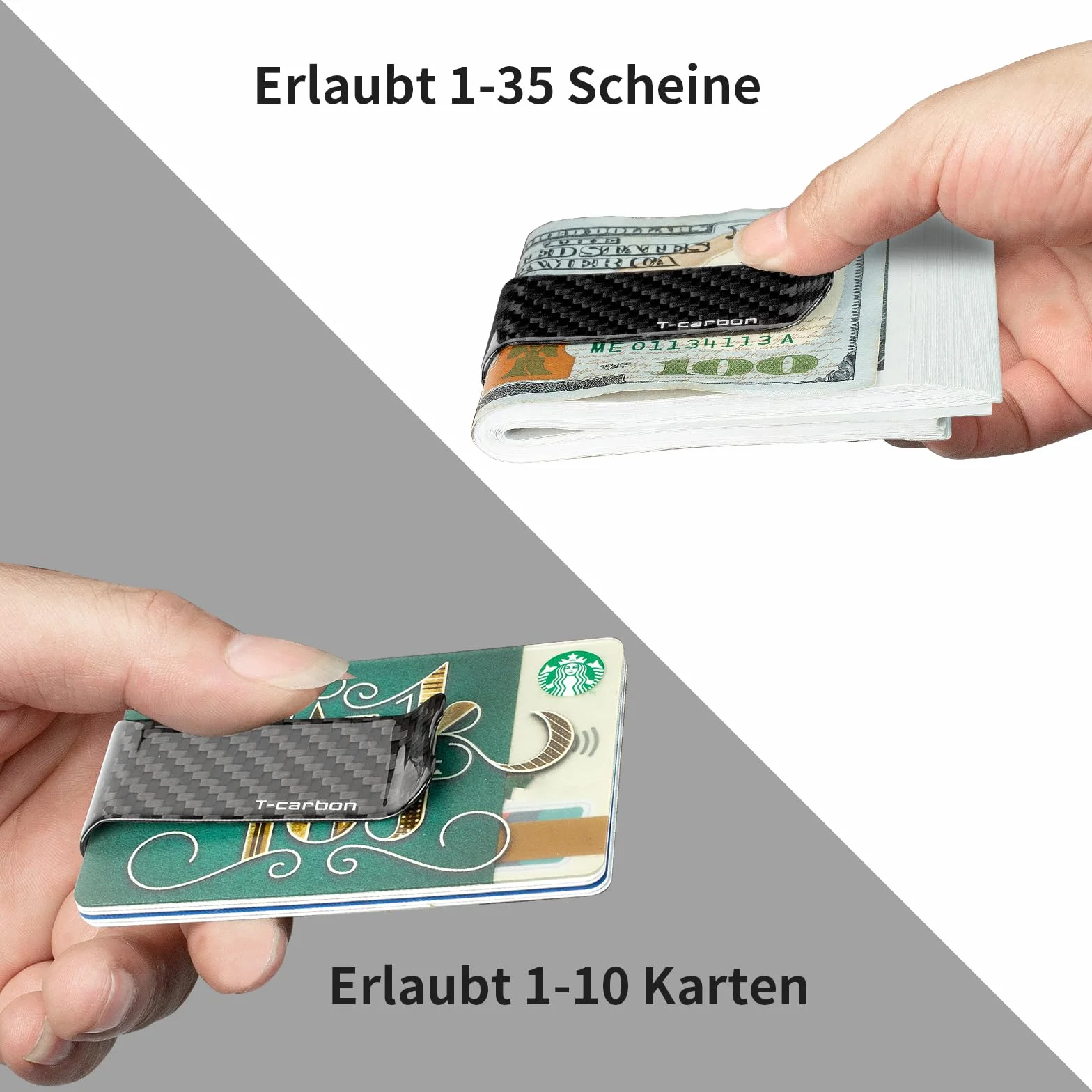Pince à billets en fibre de carbone véritable - Étui pour cartes de crédit - Portable - Pour hommes