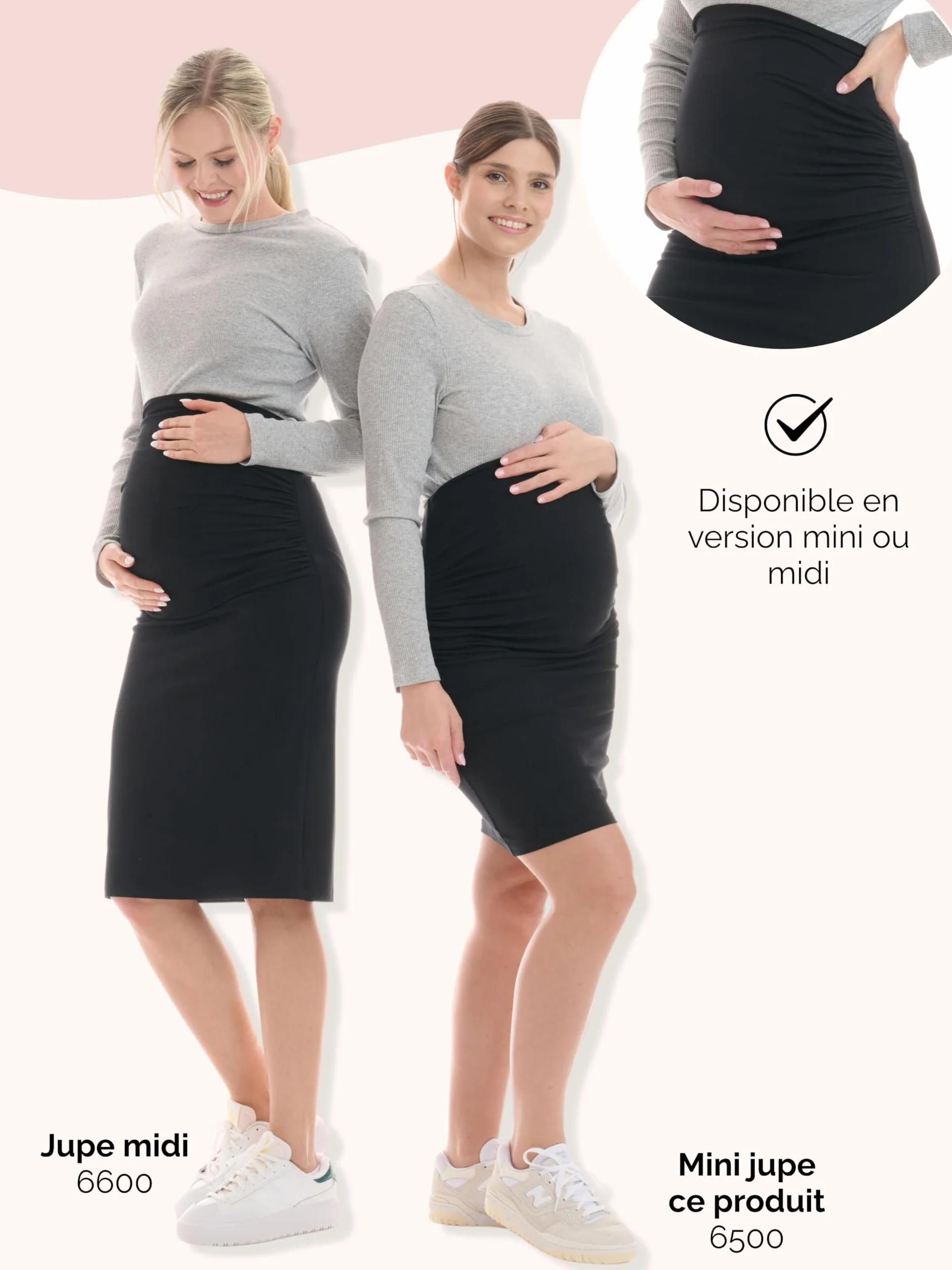 Jupe de Grossesse Femme Longueur Mini Midi Partie Ventrale Double Couche Jupe Crayon