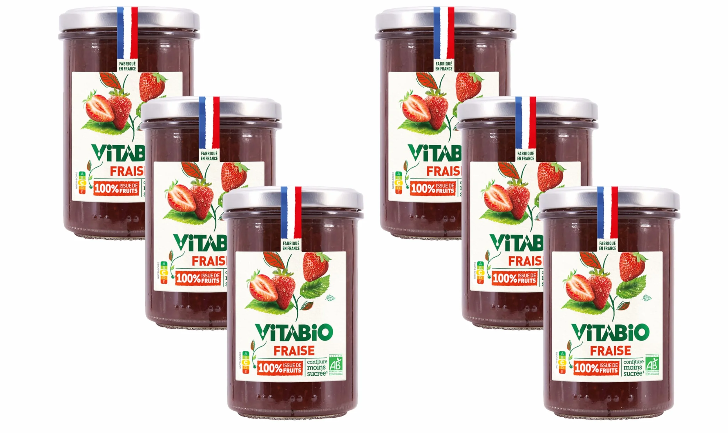 VITABIO - Confiture de Fraise 100% issue de fruits - BIO - Lot de 6-6x275g