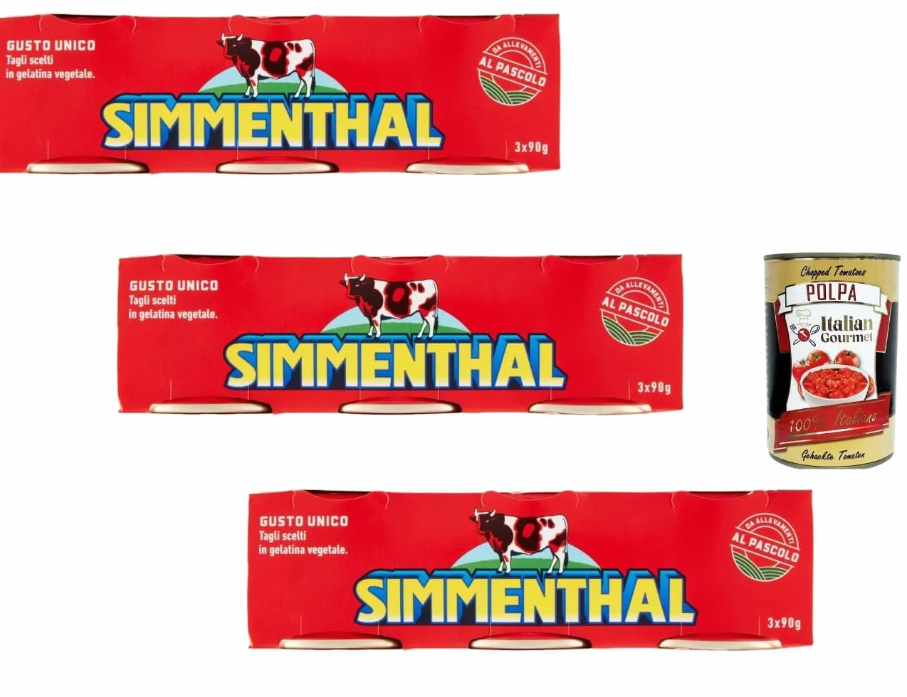 Italian Gourmet Simmenthal Bœuf en Gelée – Spécialité Italienne Prête à Consommer, Morceaux de Bœuf Sélectionnés en Gelée Végétale, Goût Unique, Idéal Salades, Lot 3 x (3 x 90 g)+ Italian Gourmet Polp