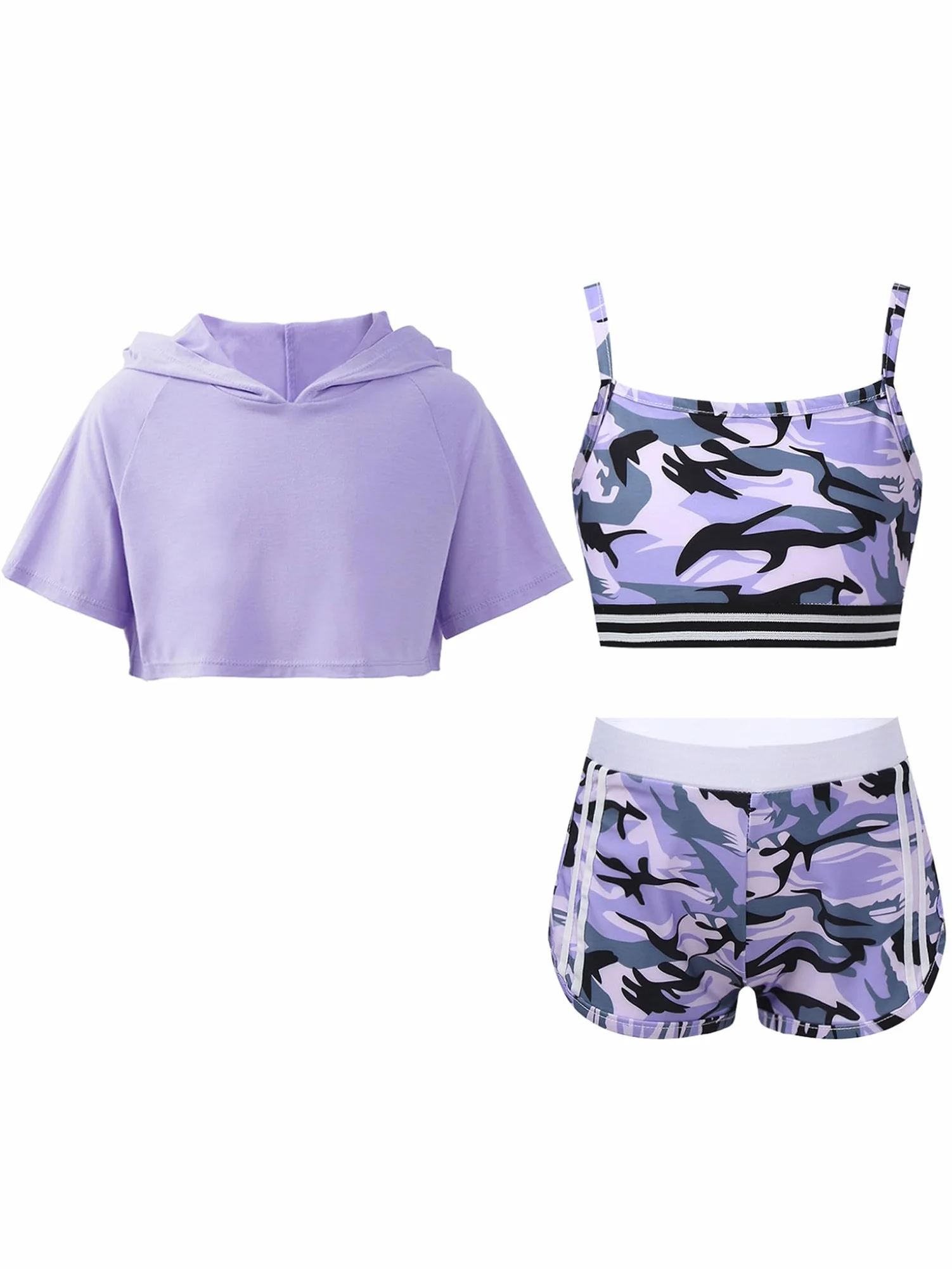 Ensemble de Sport Enfant Fille Sweat Shirt Brassière Short Gym Fitness Costume Running