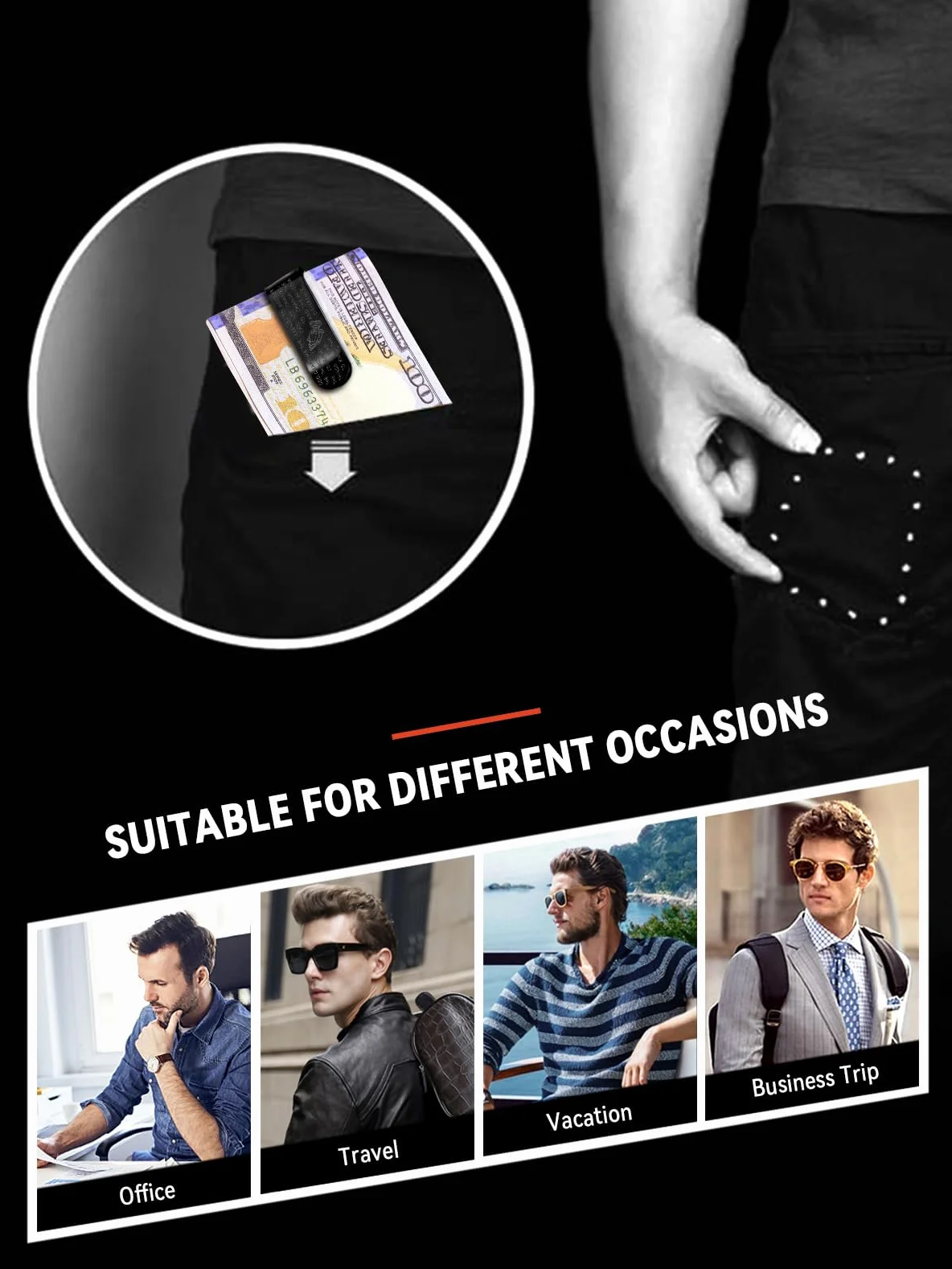 FaithHeart Pince à Billets en Acier Inoxydable Noir Portefeuille Homme