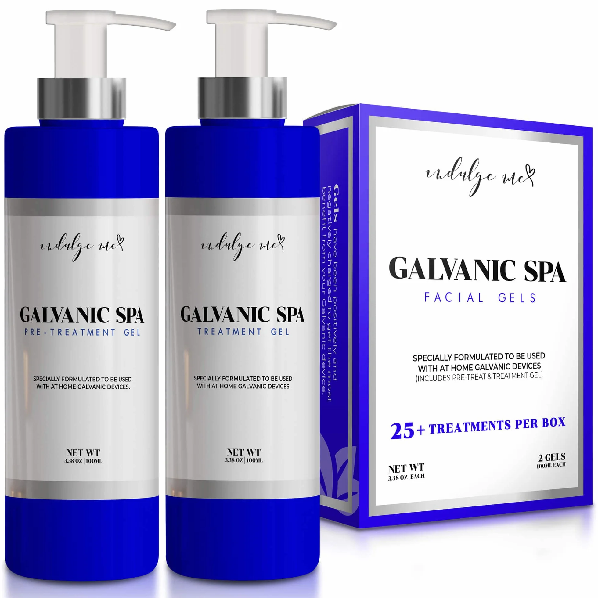 Lot de 2 gels de traitement galvanisés, spécialement formulés pour être utilisés avec les appareils domestiques galvaniques, apprêt et gel sans rinçage, souci, vanille, algues, niacinamide, vitamine