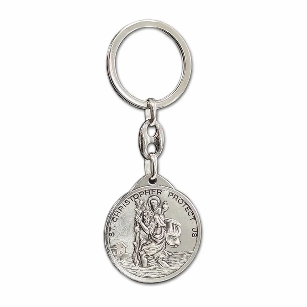 Avisa Porte-clés en acier inoxydable Double-face 'St.Christopher/St.John Paul II' Argent