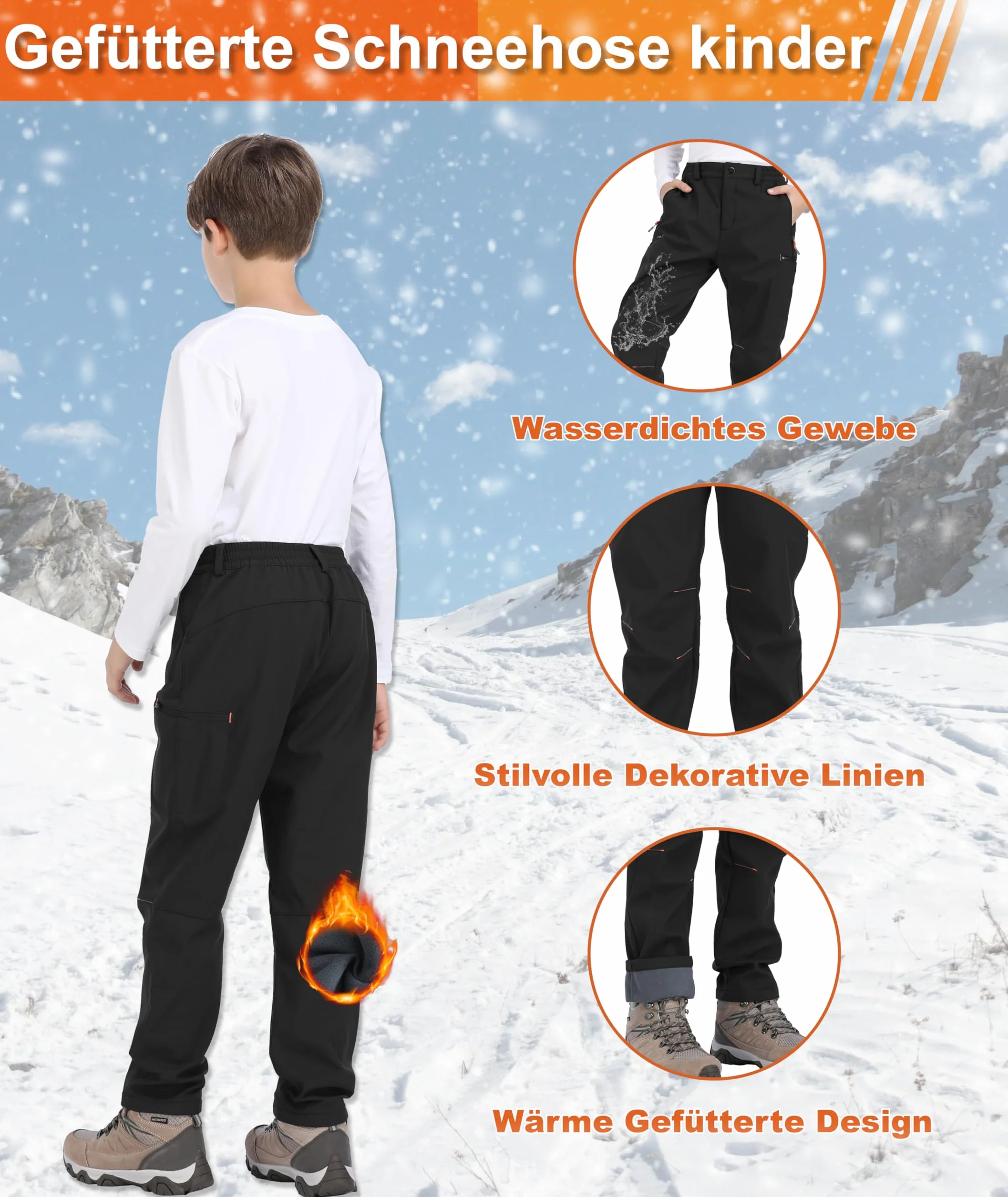 Pantalon Ski Enfant Hiver Thermique Imperméable Softshell Doublé Polaire Outdoor Randonnée