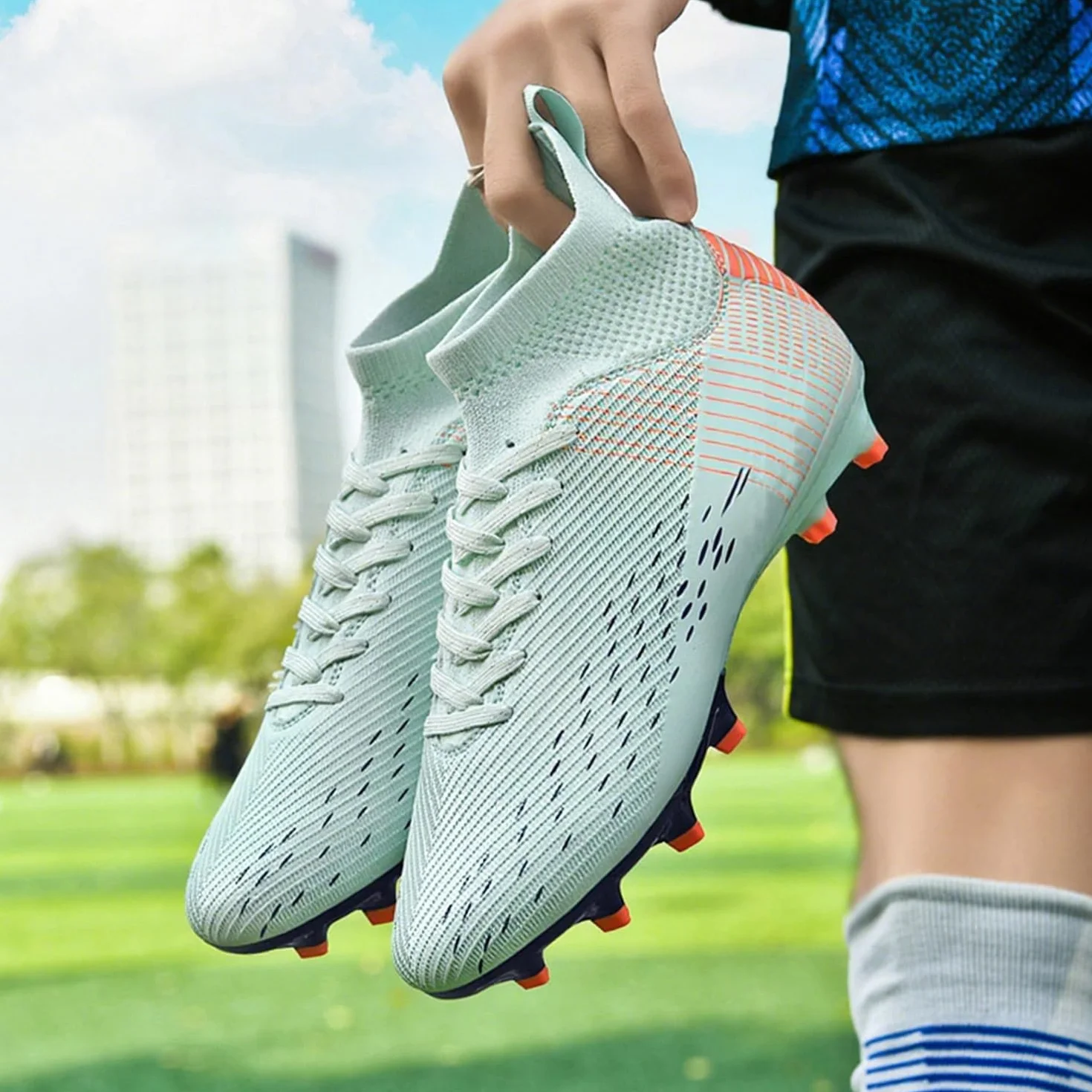 Chaussures de Football Homme High Top Crampons Antidérapant Professionnel