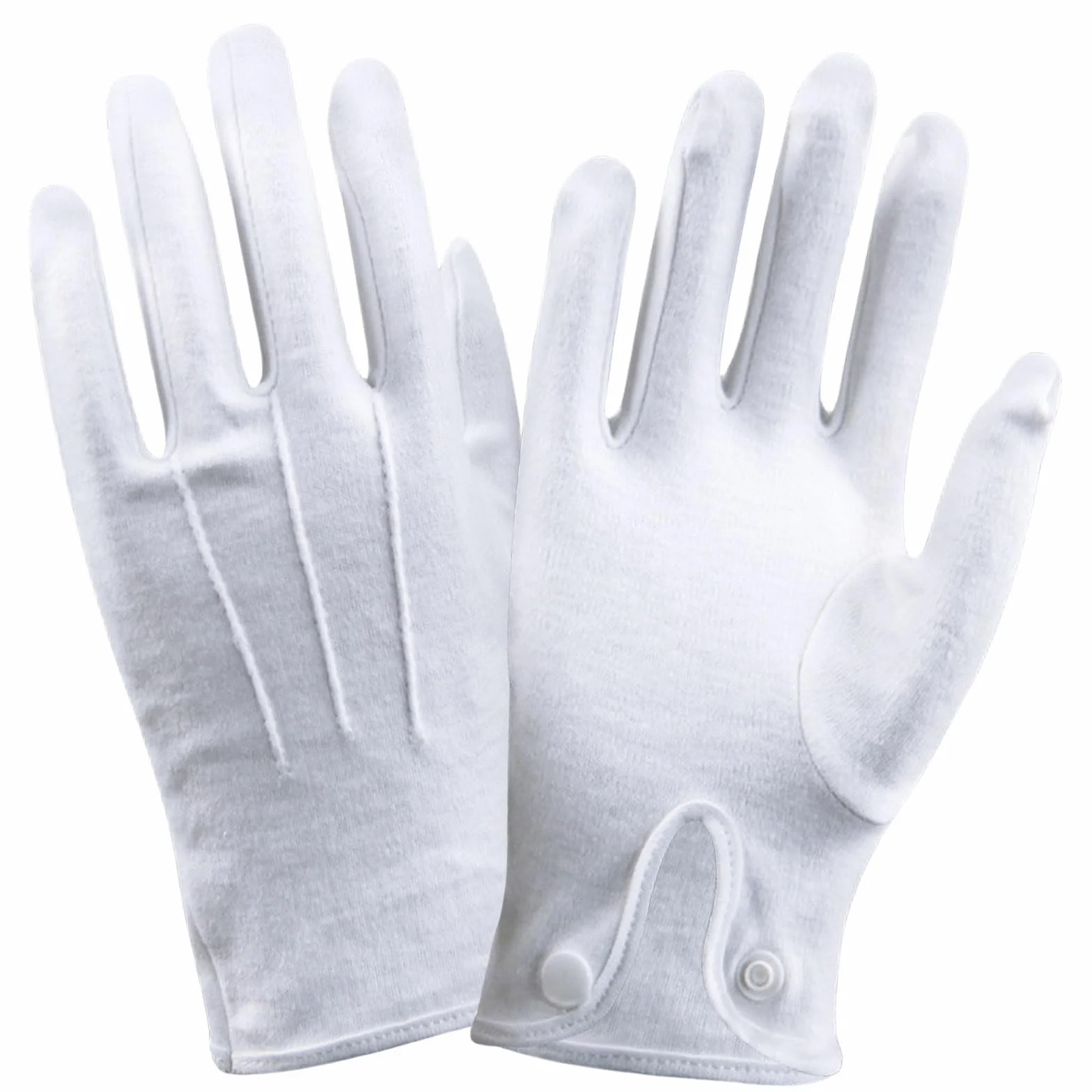 Gants Hommes Pur Coton Blanc Doux Lavables Réutilisables Fermeture Pression Accessoire Maçonnique