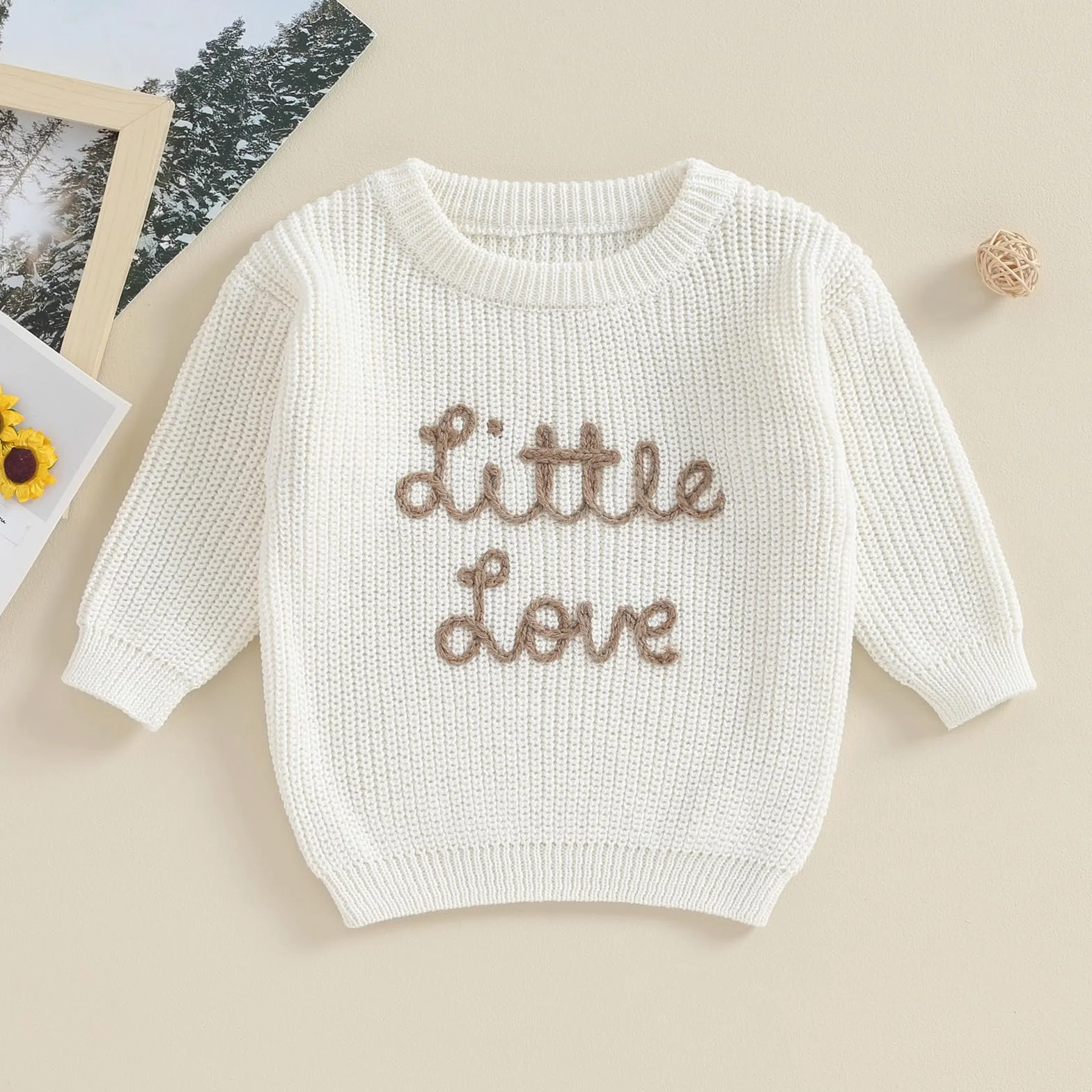 Carolilly Pull Bébé Manches Longues Imprimé Lettres Hiver Chaud