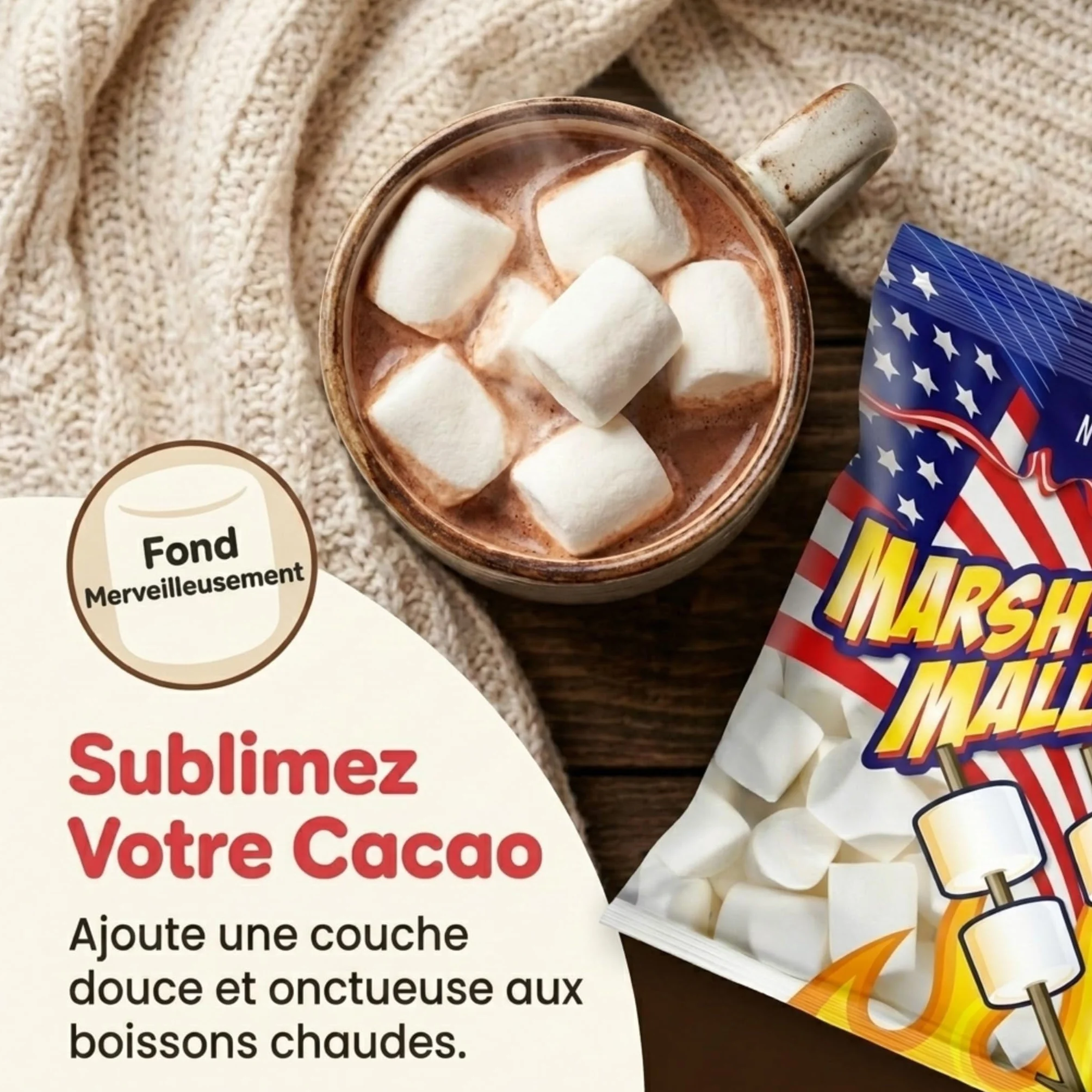Nordthy Marshmallows American Style 300g – Guimauves Moelleuses à la Vanille – Chamallows pour S’mores, Chocolat Chaud, Desserts, Gâteaux et Buffets Sucrés
