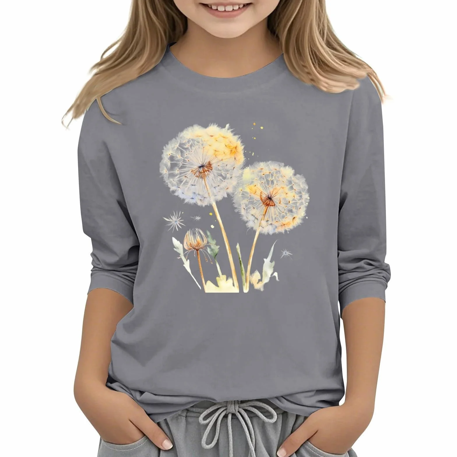T-shirt décontracté à manches longues pour filles - Chemisier d'été mignon pour enfants - T-shirt athlétique - Vêtements de sport pour adolescents - Tenue en coton doux