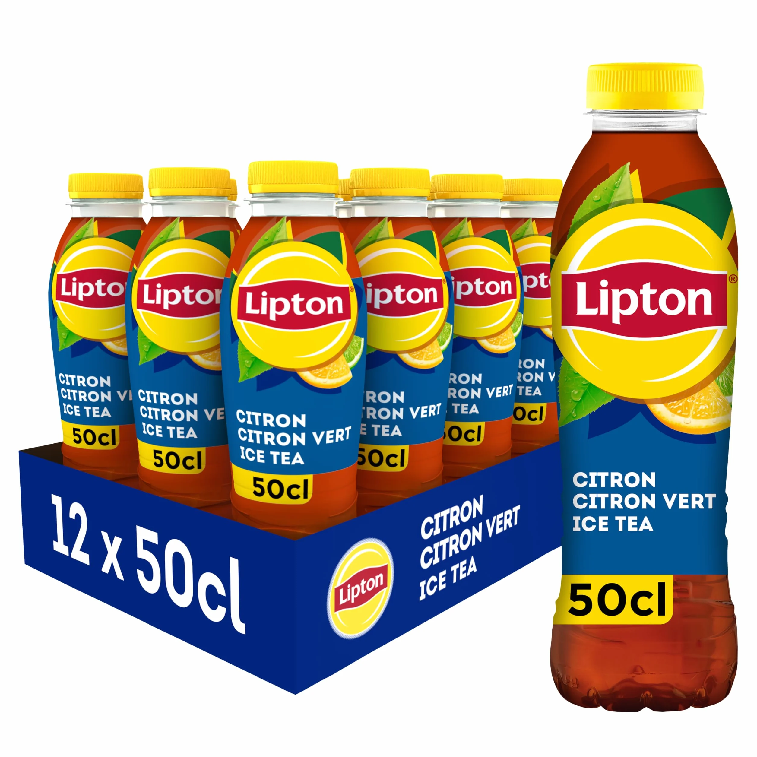 LIPTON Ice Tea Thé Glacé Saveur Citron et Citron Vert - Lot de 12x50cl