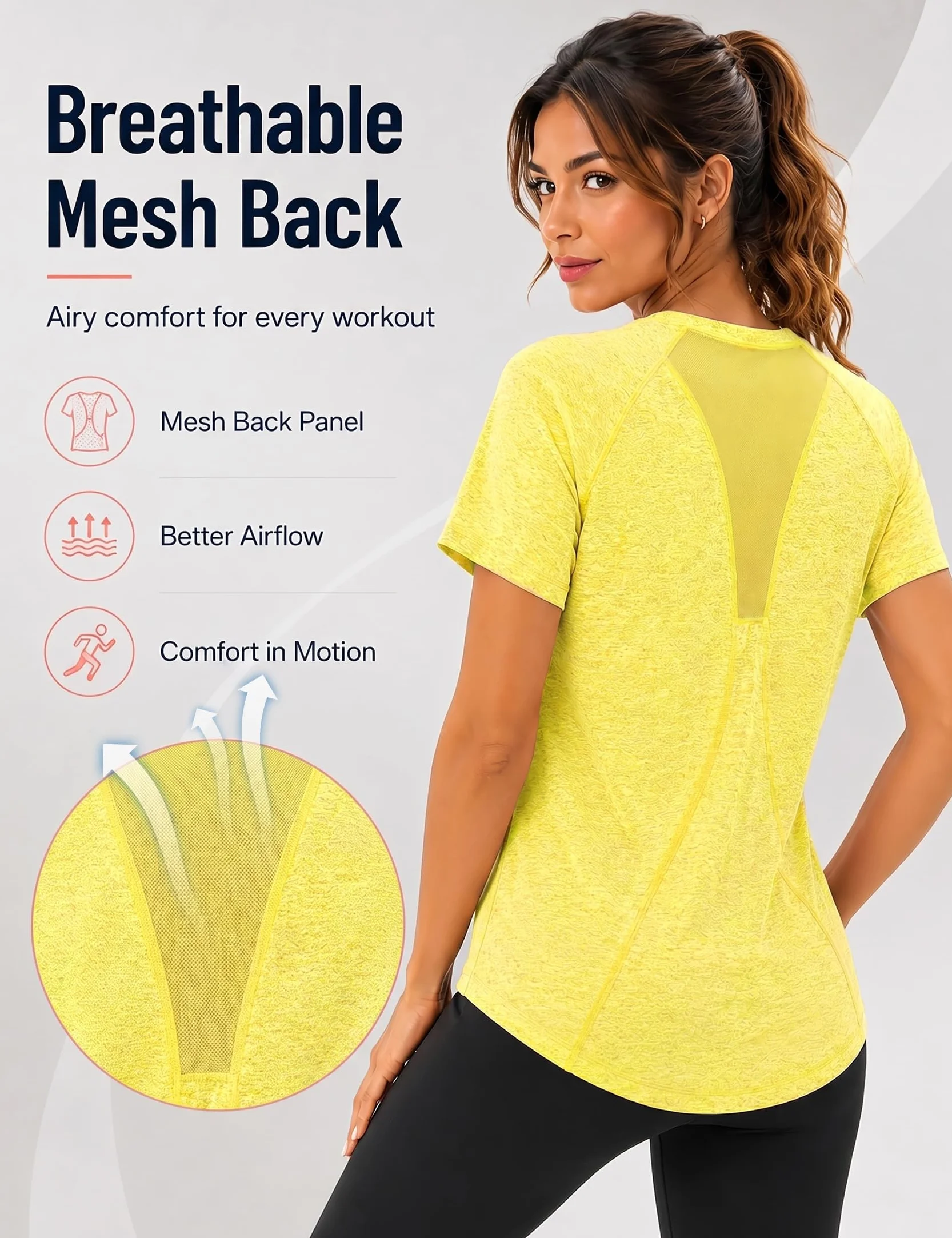 Tee Shirt Sport Femme Manches Courtes Col V T-Shirt Running Fitness Pilates