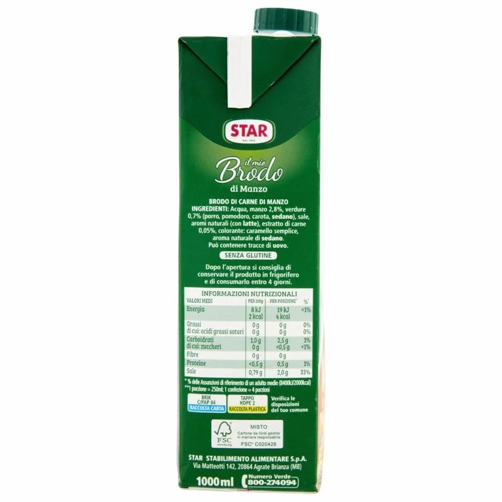 Star Il Mio Brodo Manzo Lot de 6 bouillons liquides prêts à l'emploi, 100 % naturel, sans conservateurs, sans gluten, sans Beni Culinari et porte-clés gratuit