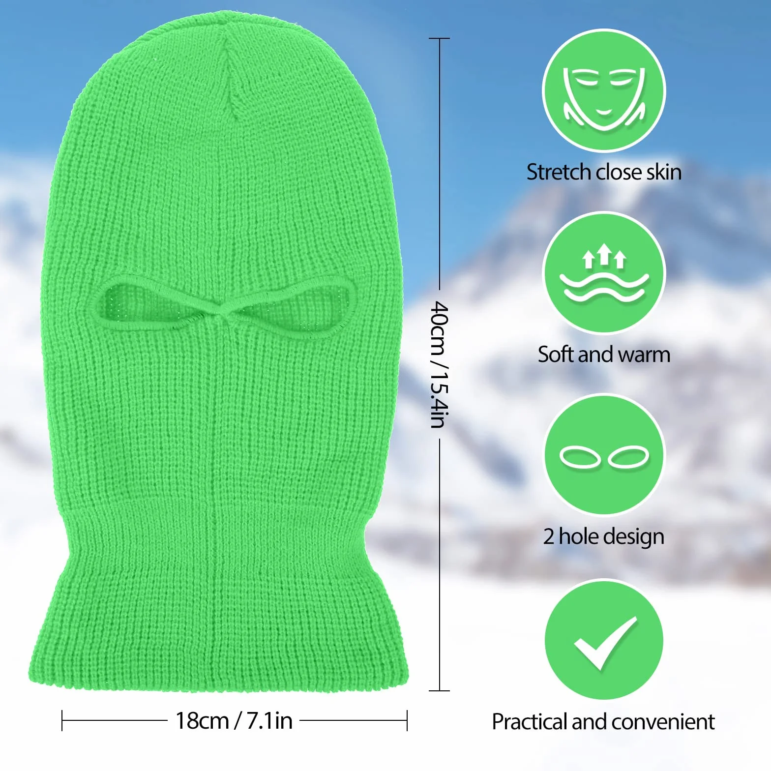 BBTO Balaclava à 2 Trous Masque de Ski Tricoté Intégral Cagoule d'Hiver pour Sports Ski Moto Vélo Extérieur (Vert Fluorescent)