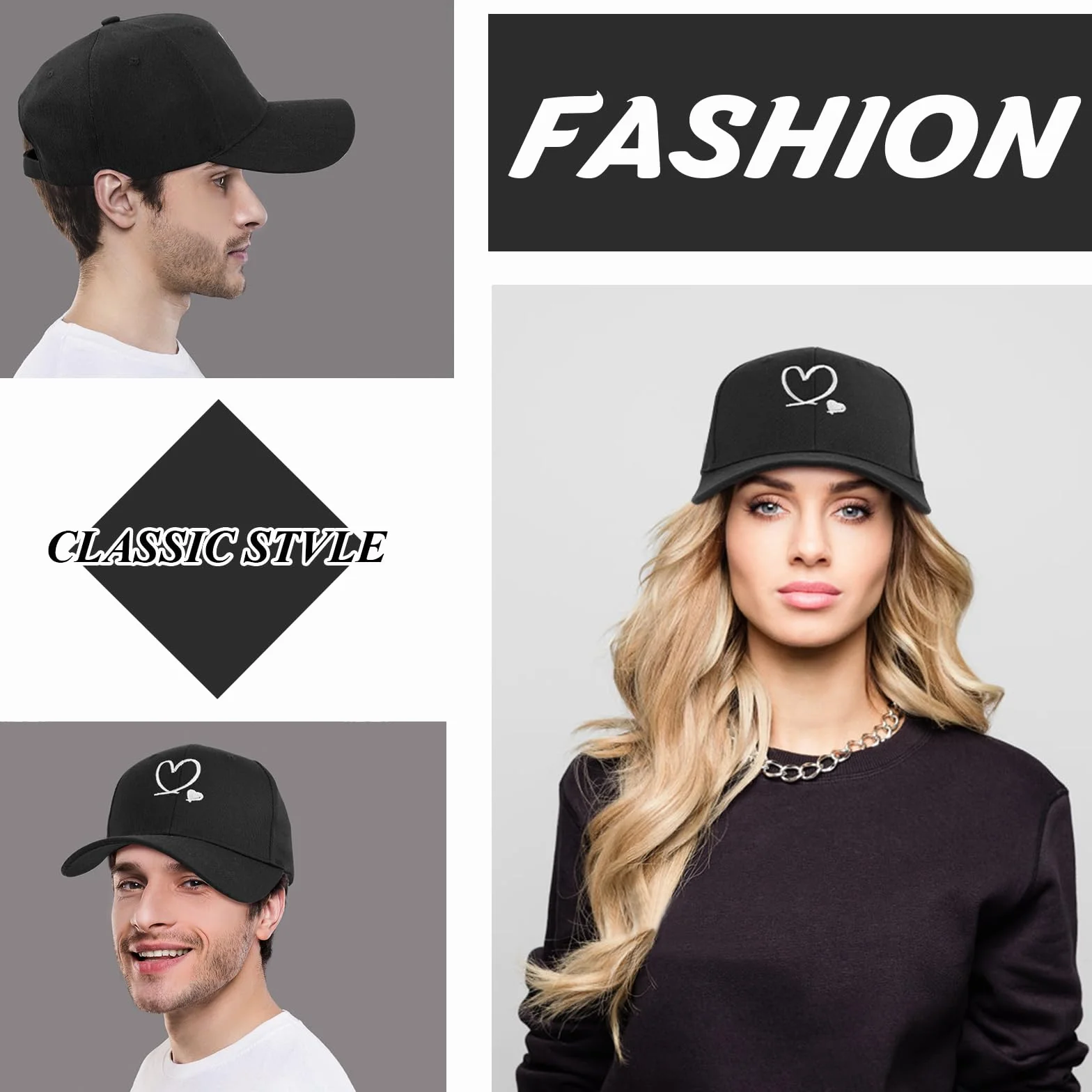 Tiakay Casquette de Baseball Unisexe à Broderie de Cœur Réglable Coton Respirant Protection UV Chapeau Soleil Été Plein Air Voyage Sport