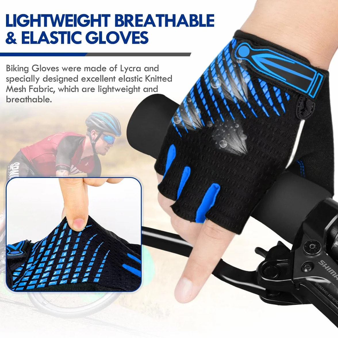 Gants Cyclisme Demi-Doigts Gel Anti-Choc Anti-Dérapage Respirant Vélo VTT Homme Femme
