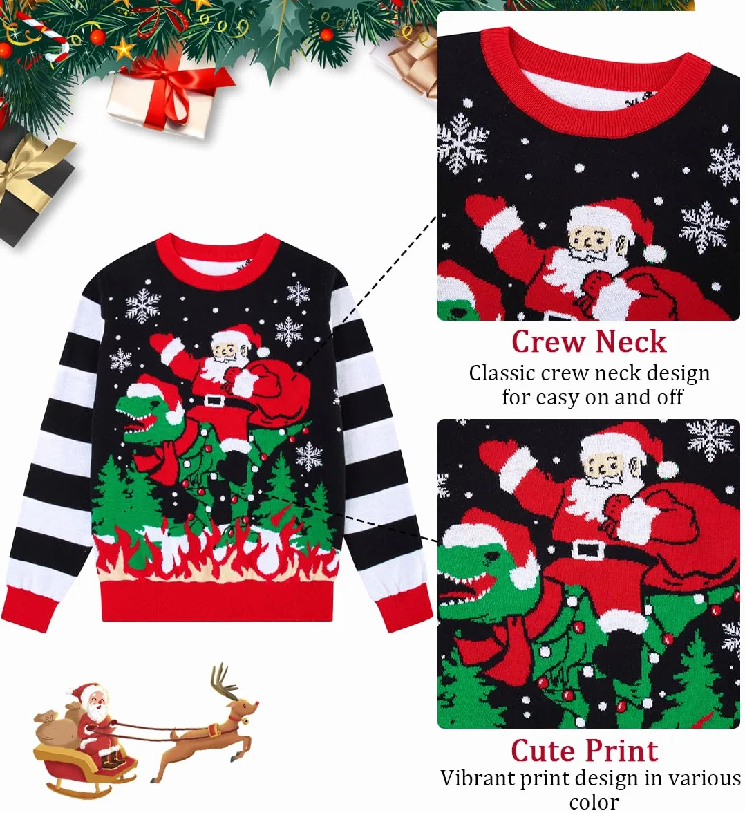 Pull de Noël 3D Garçons Filles Tricoté Amusant Impression 7-14 Ans