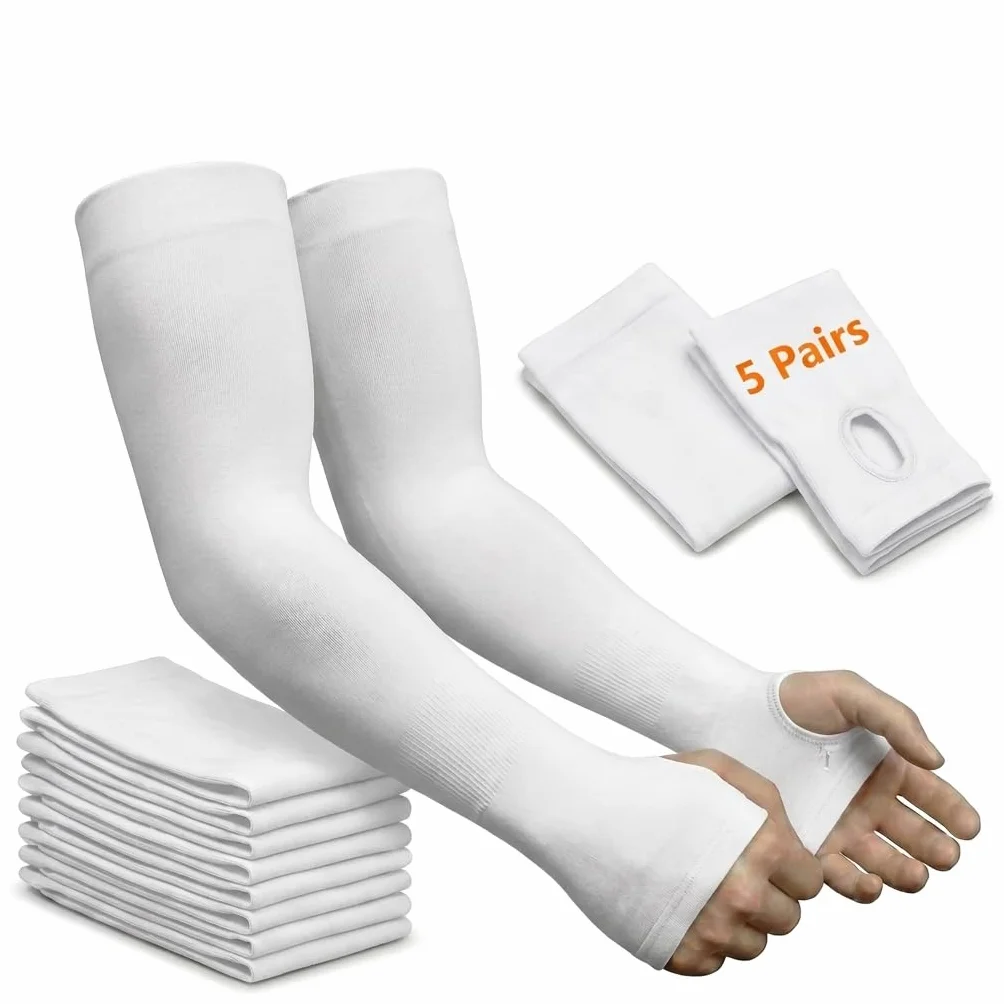 Lot de 5 Paires Manchettes Bras Compression Sport Anti UV UPF 50+ Rafraîchissant Respirant