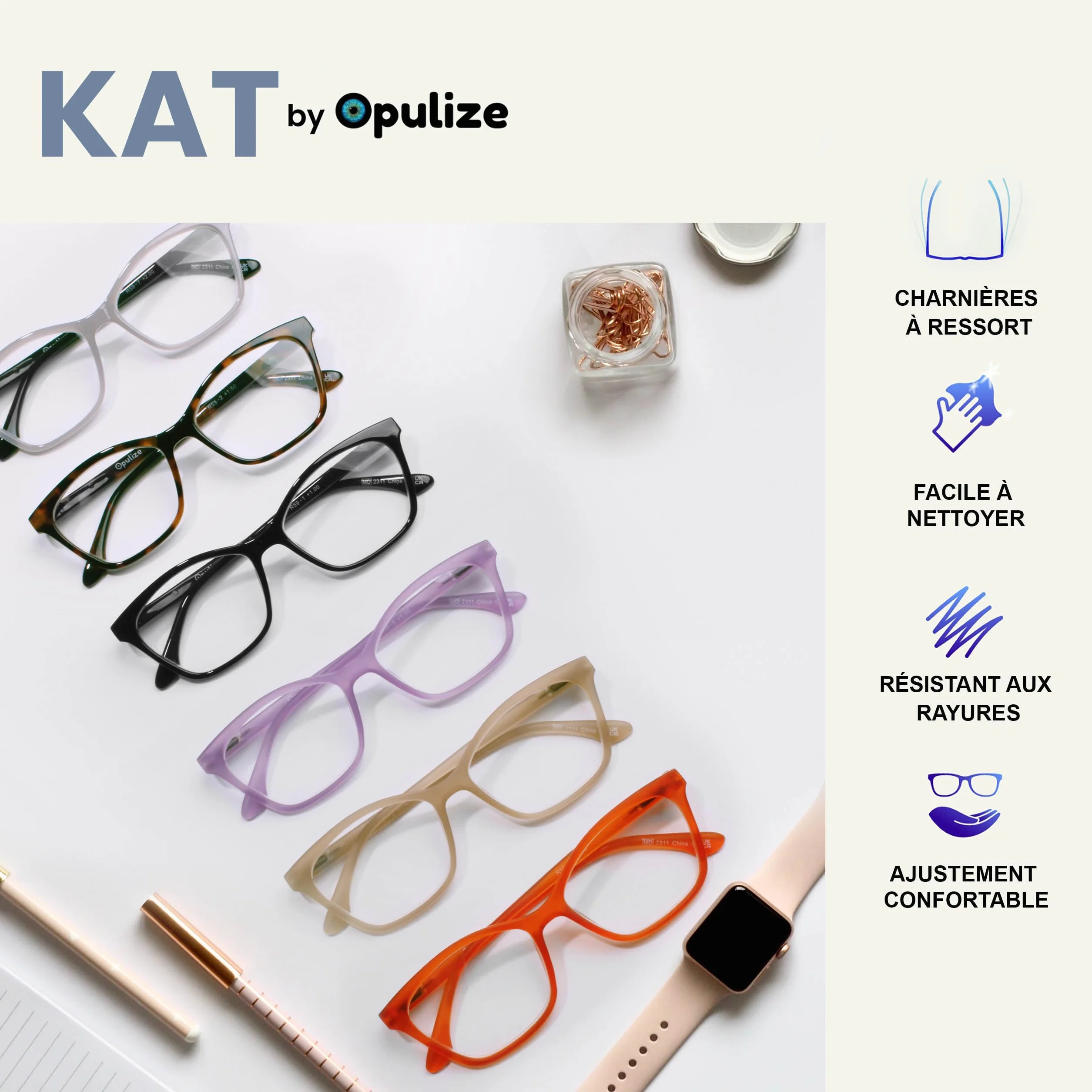 OPULIZE KAT Lunettes de Lecture Monture Œil-de-Chat Marron Brillant Écaille de Tortue +1.50