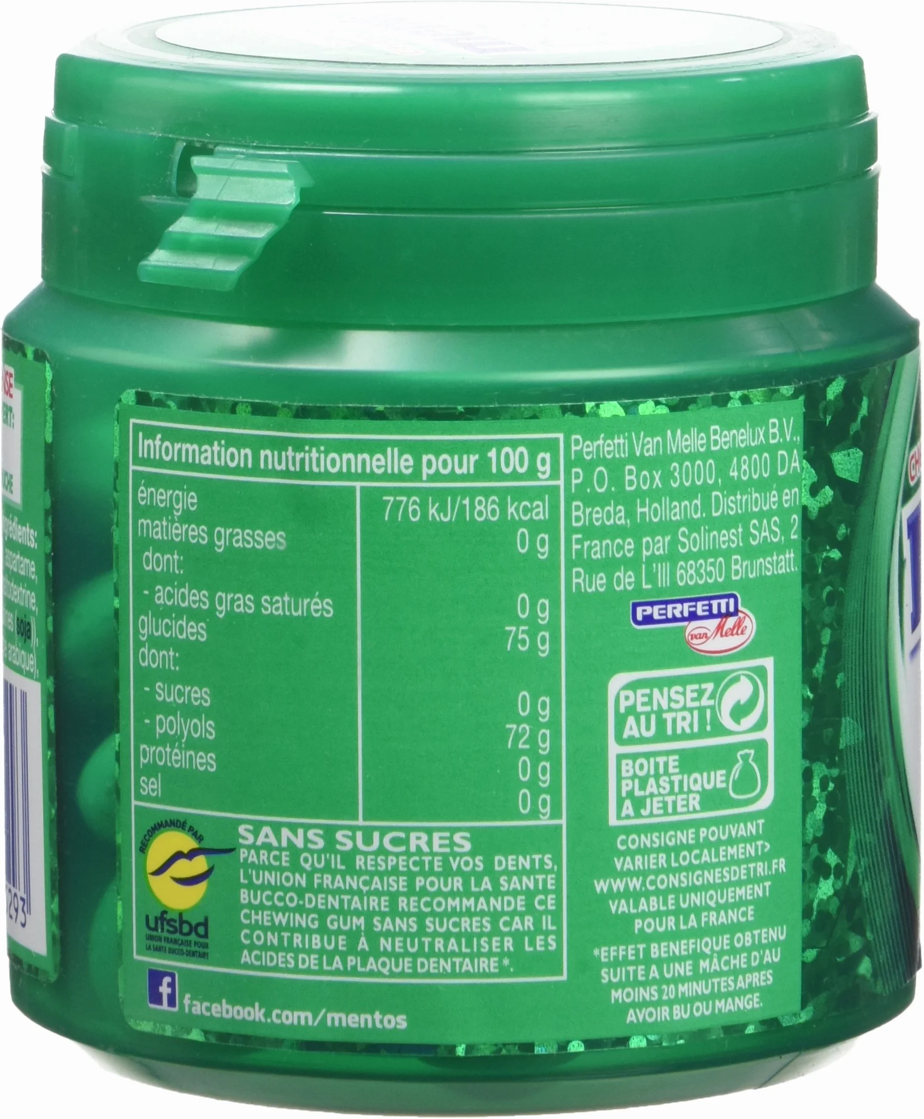 Mentos Pure Fresh Chewing Gum sans Sucres 50 Dragées 100 g - Lot de 6