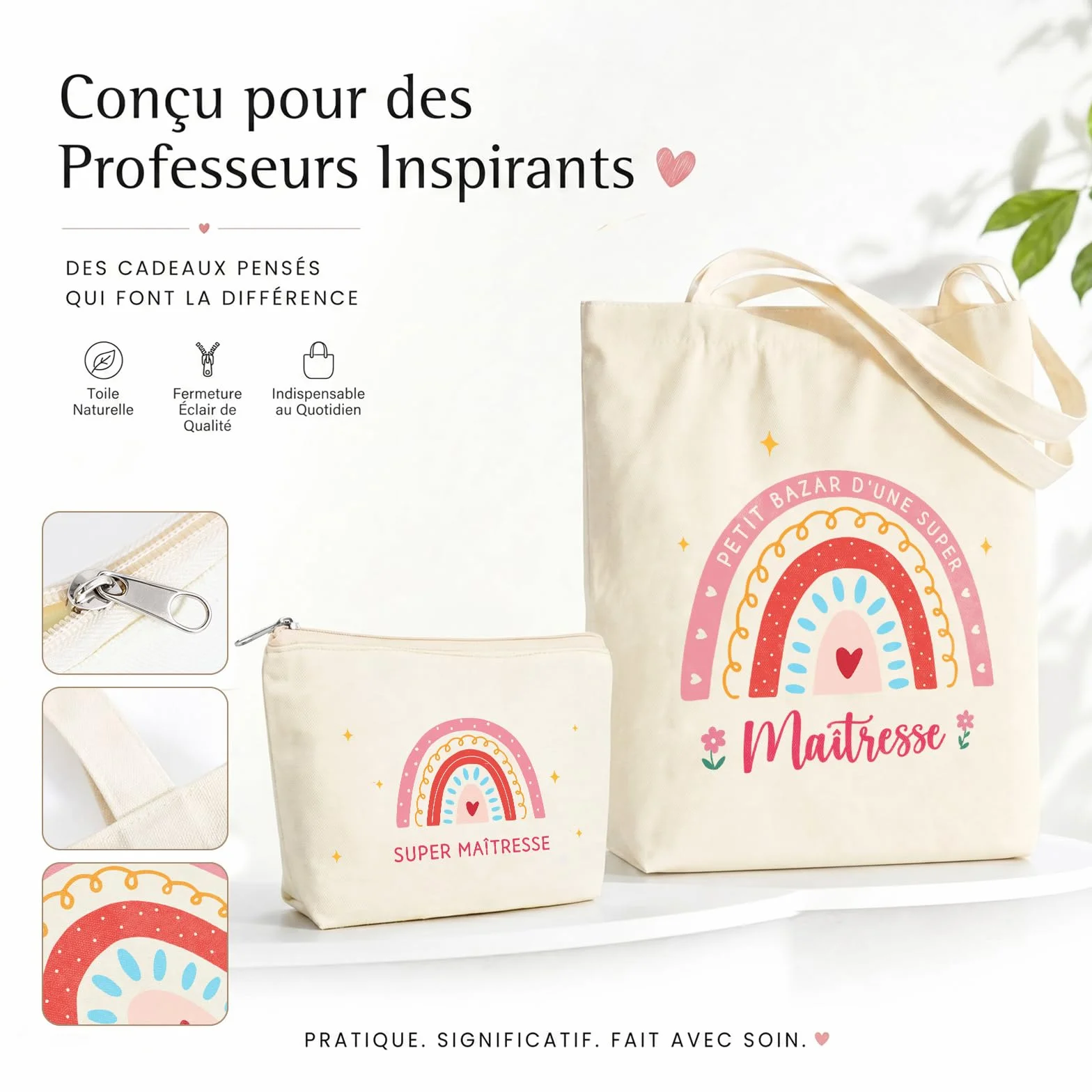 Sac en Toile Fourre-Tout Super Maitresse avec Trousse à Crayon