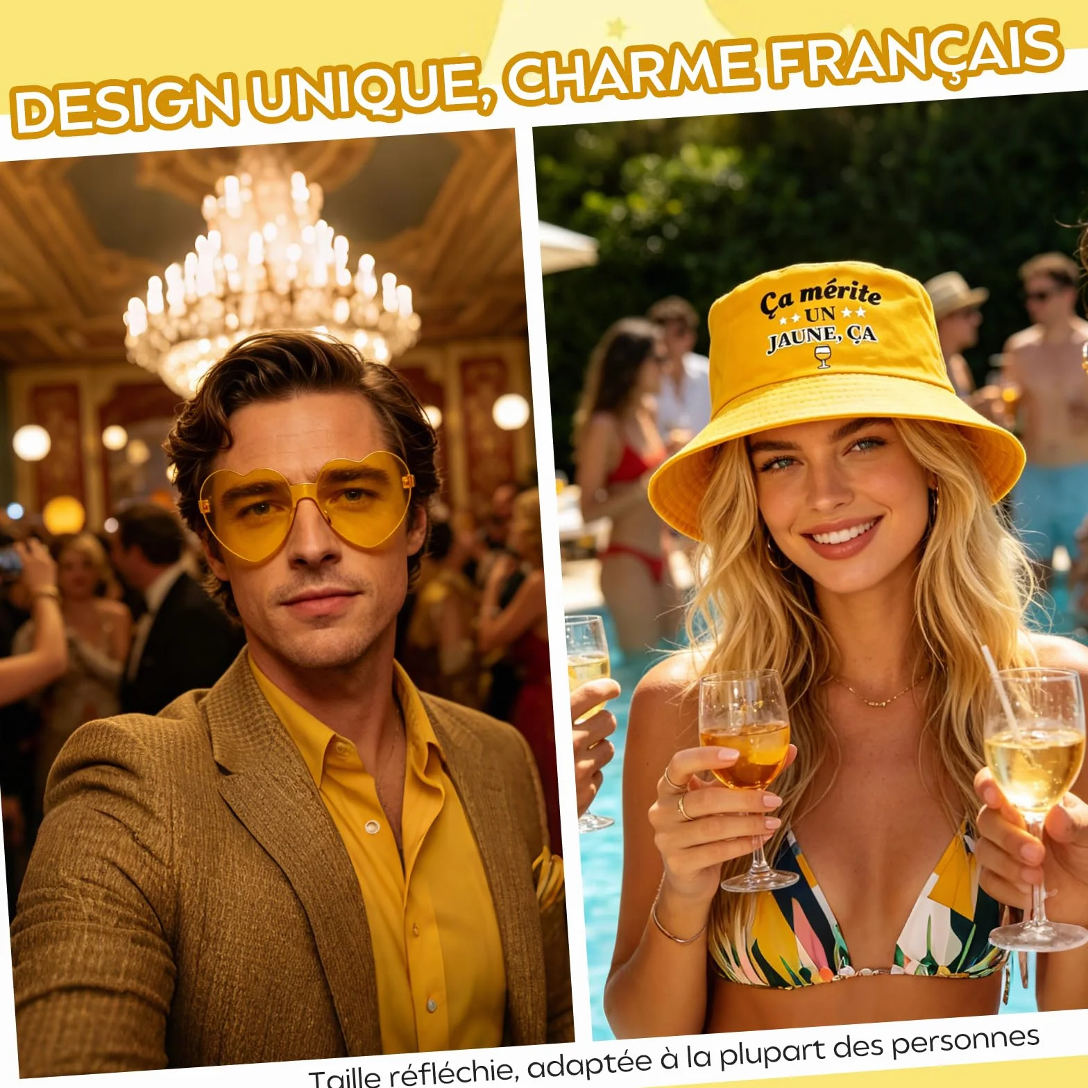 Bob Jaune et Lunettes de Soleil Jaunes Cadeau Pastis Club 2 Pièces