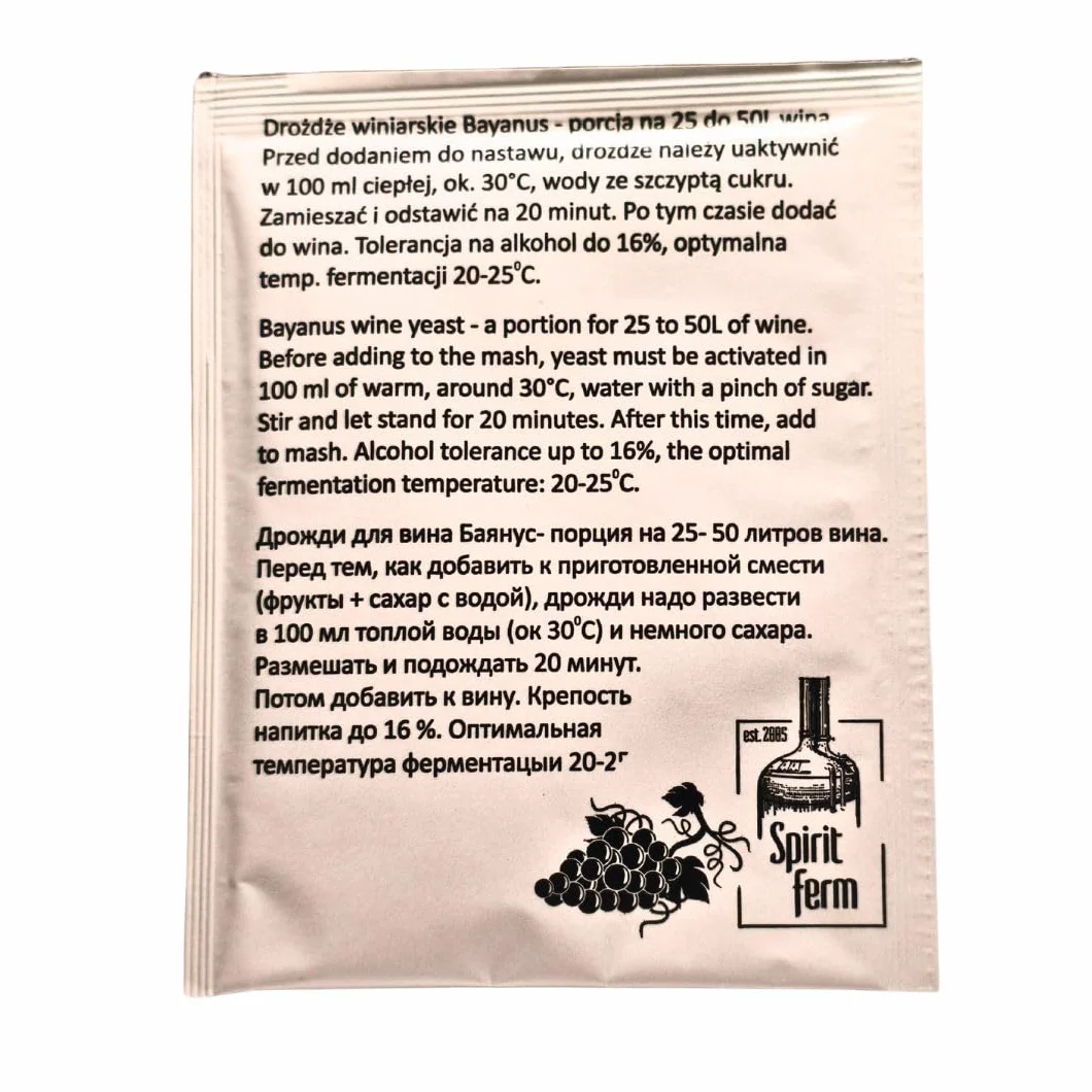 10 x Levure de Vin Bayanus 10g G995 + Copeaux de Chêne Français 20g - Levure pour la Fermentation du Vin | Levure de vin tout usage | Spirit Ferm
