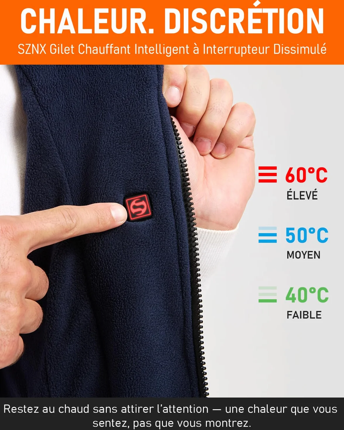Gilet Chauffant Homme avec Batterie, Veste Chauffante Sans Manche, 6 Zones de Chaleur Hiver