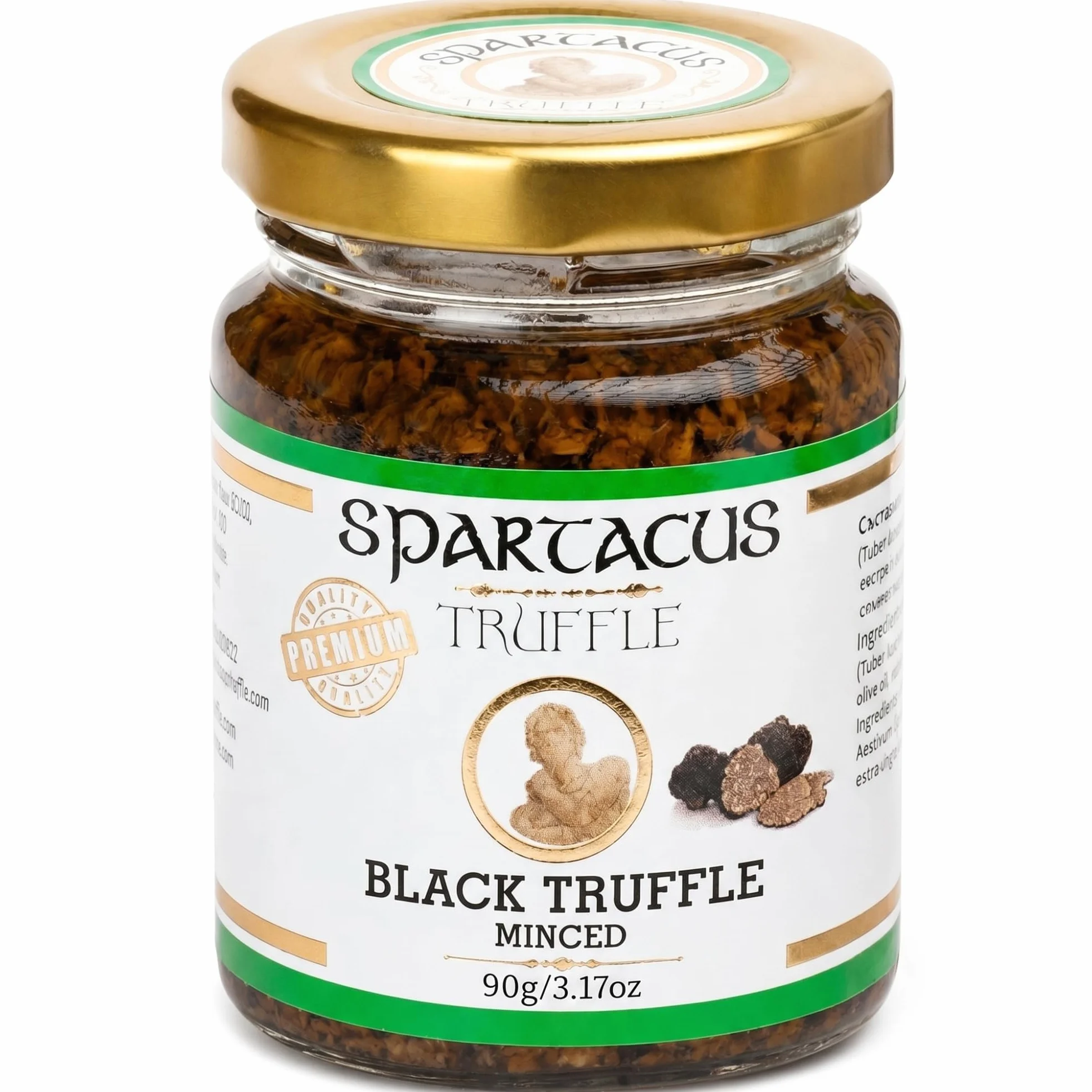 Spartacus Truffle Truffe Noire Hachée 90 g Gourmet Premium Bocal | Tuber aestivum récolté à la main, 3 ingrédients, sans additifs ni conservateurs, végétalien, sans gluten, 60-65 g de truffe