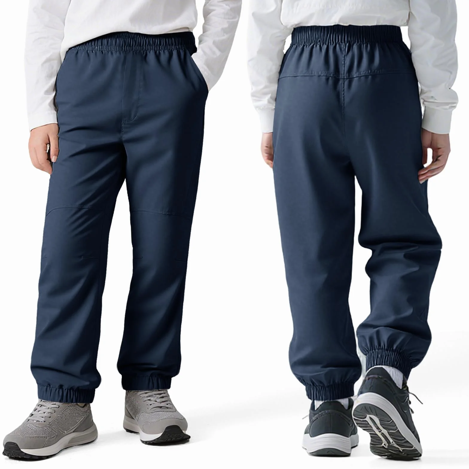 Pantalon Randonnée Imperméable Garçon Fille, Respirant Pantalons Pluie Trekking Taille Élastique avec Poches, Enfant 7-14 Ans