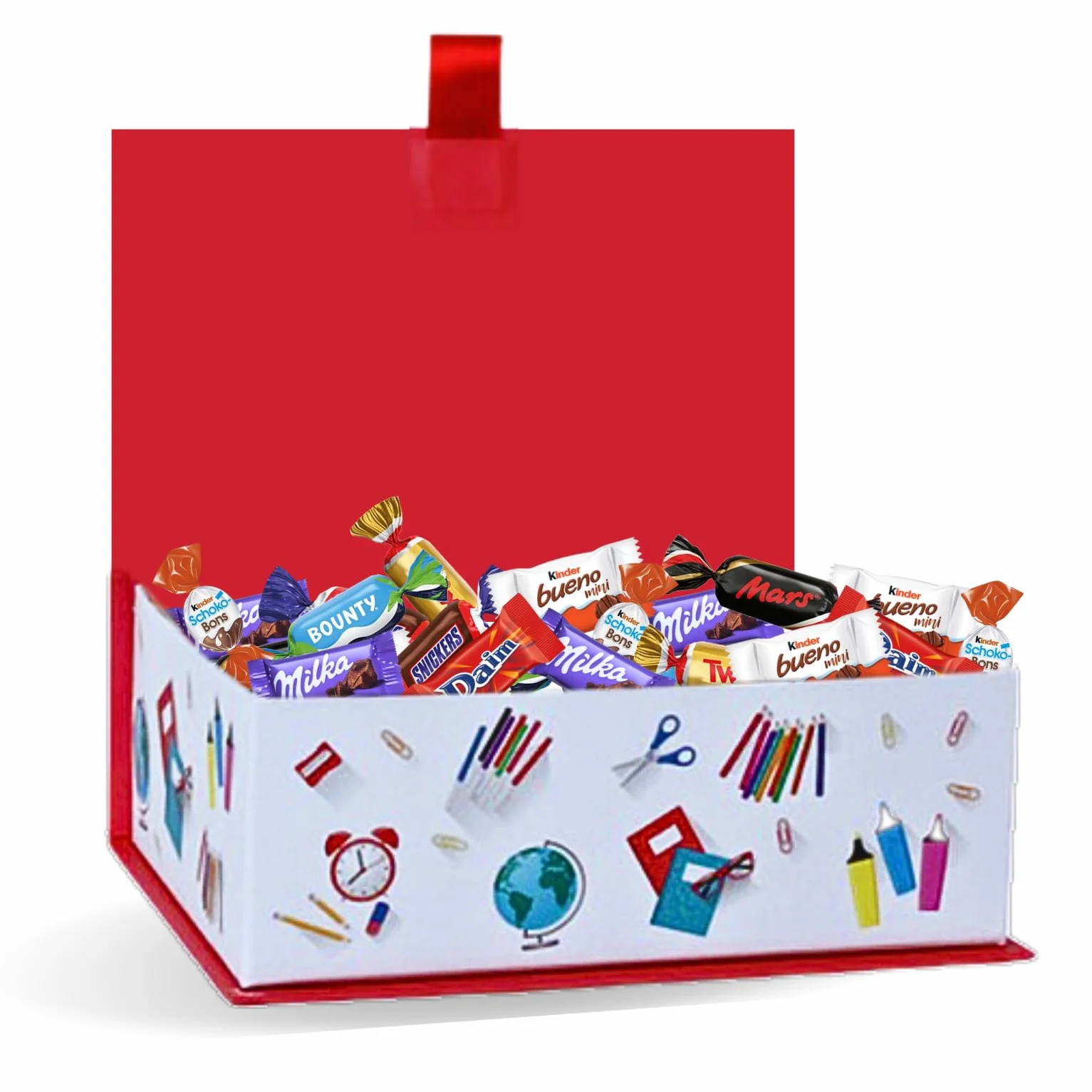 Coffret garni d'un Assortiment de 50 bonbons au chocolat MILKA, KINDER, CELEBRATIONS, DAIM | Dites "MERCI pour cette année" à un Collègue, une Nounou, un Enseignant, une Atsem