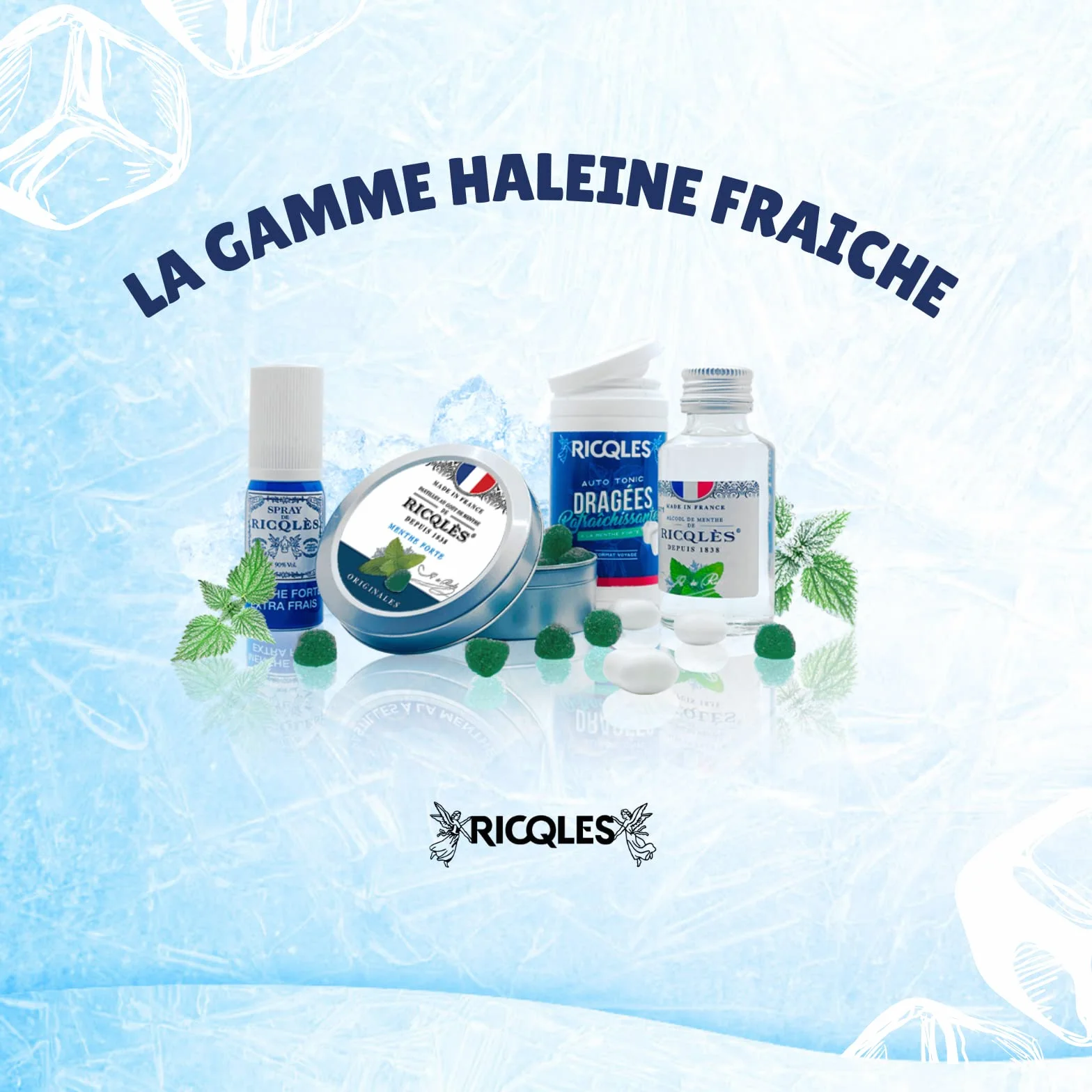 RICQLES-PASTILLES MENTHE SANS SUCRES Haleine Fraîche Mal des transports Goût menthe forte Boîte en métal 45g