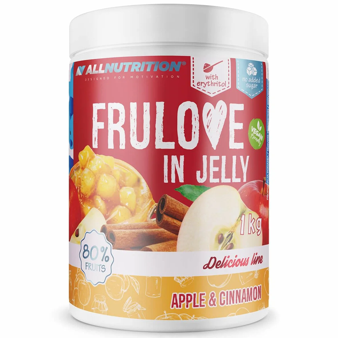 ALLNUTRITION Frulove In Jelly Winter Apple - 80% de Fruits - Confiture Gelée Sans Sucre - Sans Gluten - Collation Saine - Friandises Hypocaloriques - Végan - 1000 g