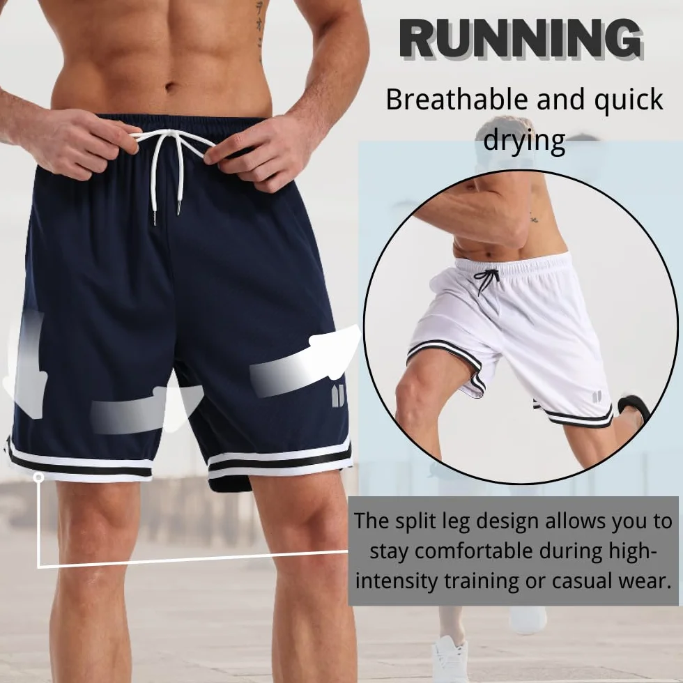 Shorts de sport homme séchage rapide lot de 5 avec poches taille élastique