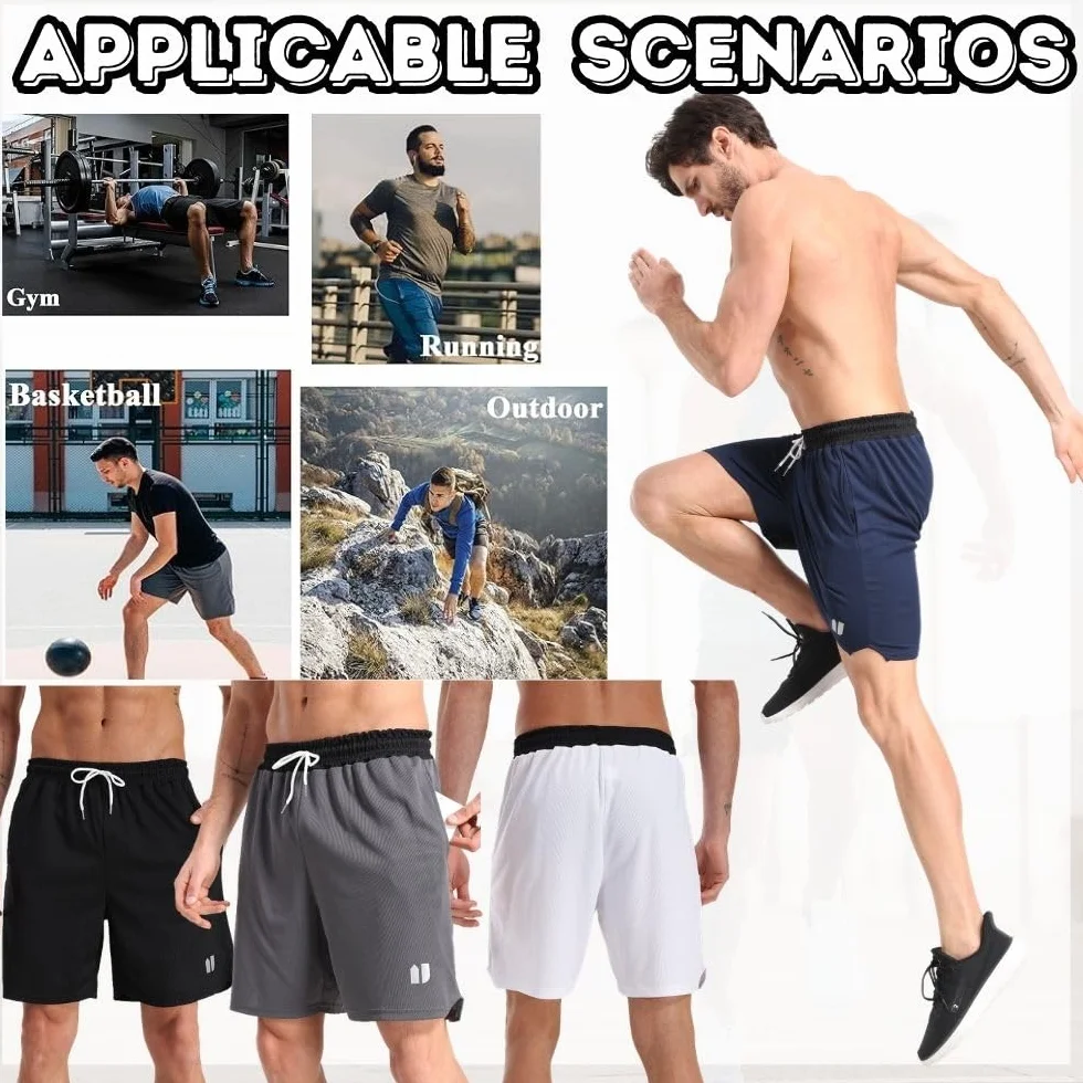 Short de sport homme avec poches séchage rapide Gym Basketball Fitness